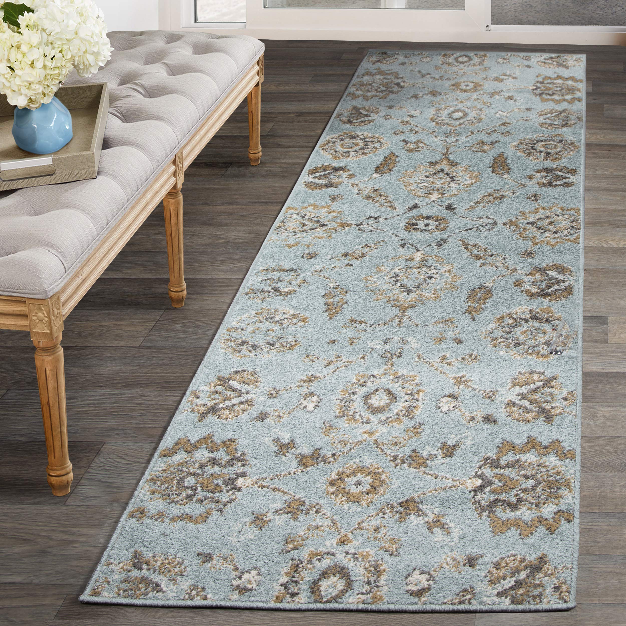 Superior 6mm Pile Height with Jute Backing, Durable, Fashionable and Easy Maintenance, Brookshire Collection Area Rug, 2'7" x 8' Runner - Blue