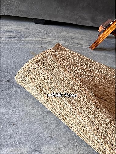 Miniatura 4 de Alfombra de yute rectangular de color natural hecha a mano de 2.6 x 4.6 pies para decoración del hogar (29.5 x 53.1 in)