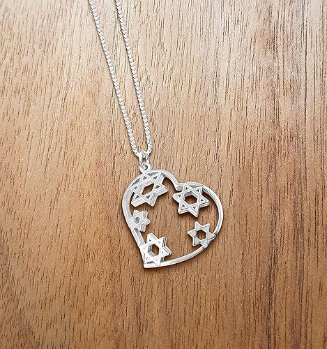 Miniatura 5 de Alef Bet by Paula Collar de estrella de David, colgante de corazón de plata de ley, regalo de joyería judía para mujer