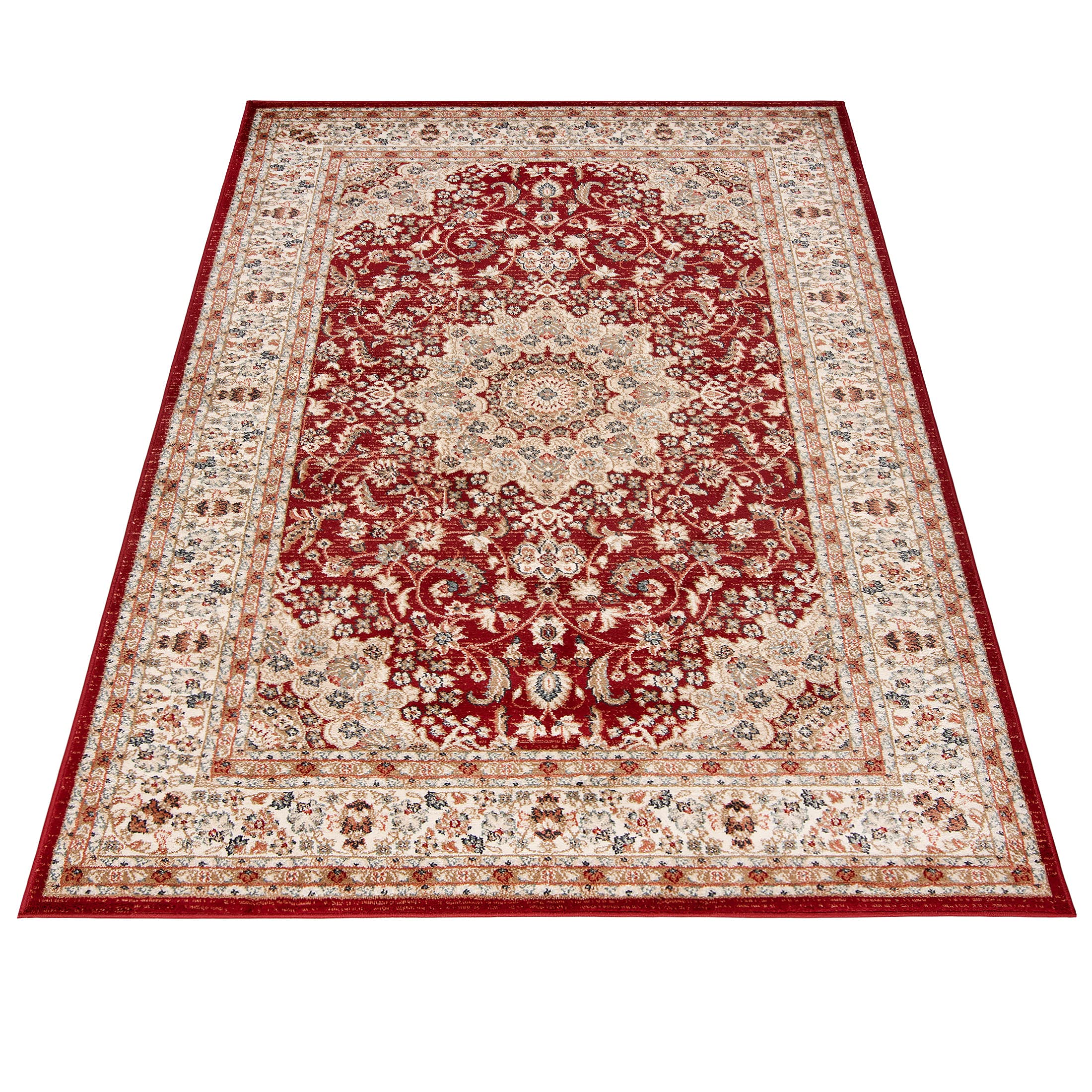 Carpeto Tapis Couloir 80x150cm Rouge Classique Traditionnel Doux Décoratif | Tapis pour Entrée Cuisine Bureau Salon Chambre Salle à Manger Anti-Allergène Chauffage au Sol Facile D'entretien Synthétique