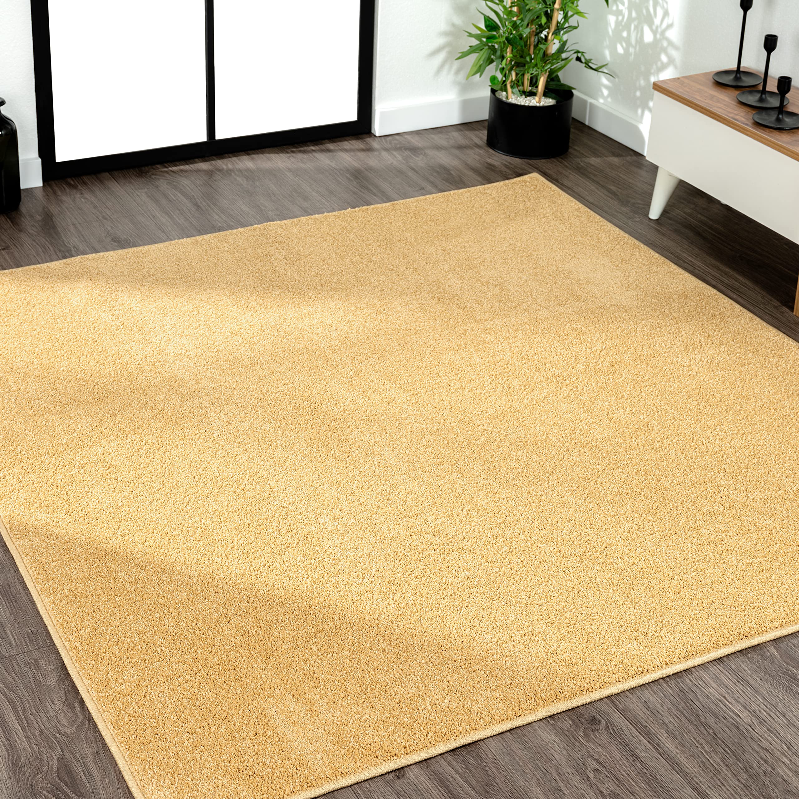 Eyely Solid Low-Pile Square Rug 7 x 7 Mustard, Coastal Indoor Rug | Ships Rolled, Lays Flat, Premium Construction, Easy-Cleaning for Living Room,