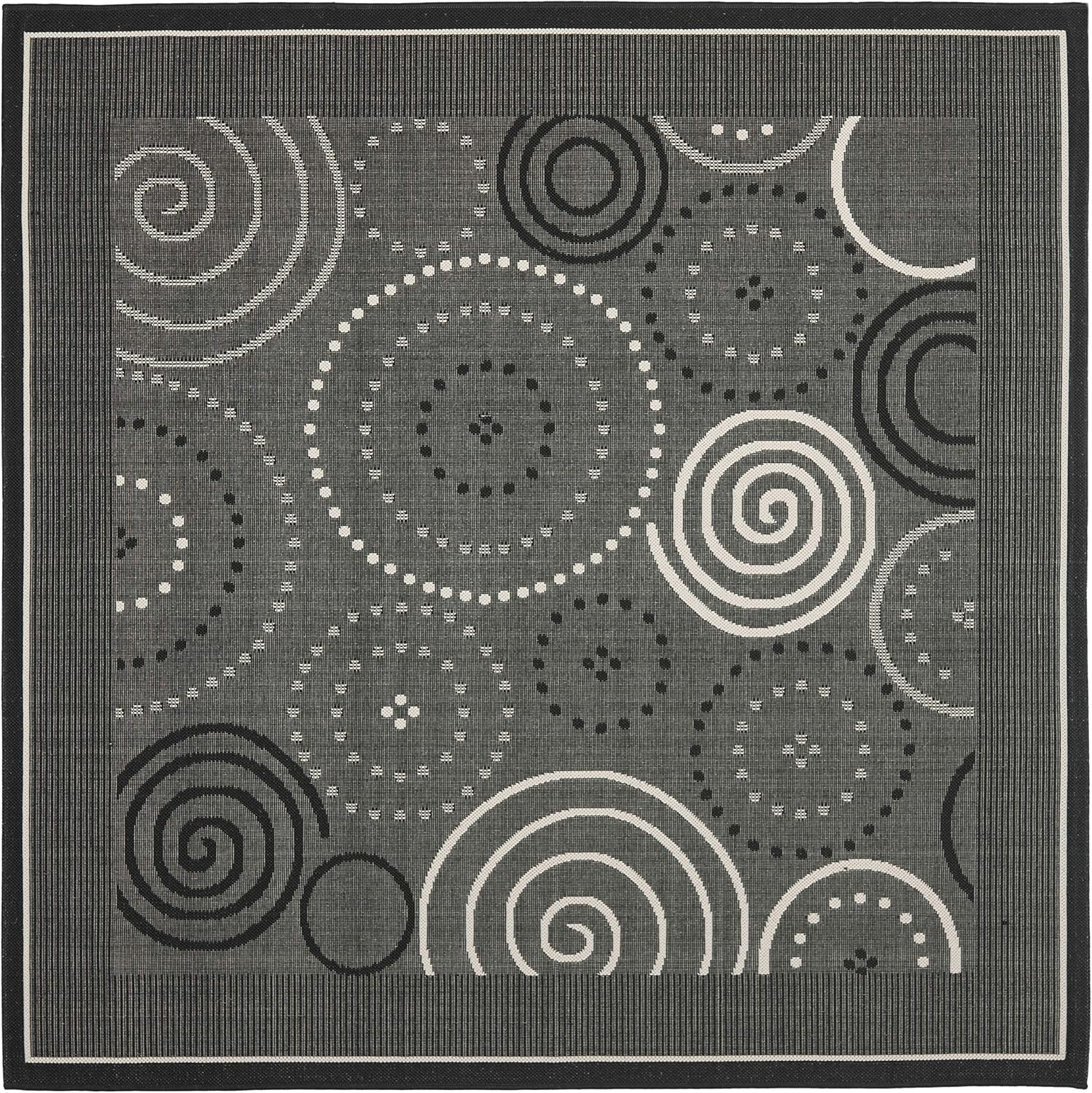 SAFAVIEH Washable Rug Outdoor Courtyard Collection - 6'7" Square, Black & Sand, Non-Shedding & Easy Cleaning, Ideal for Patio, Backyard, Mudroom (CY1906-3908)