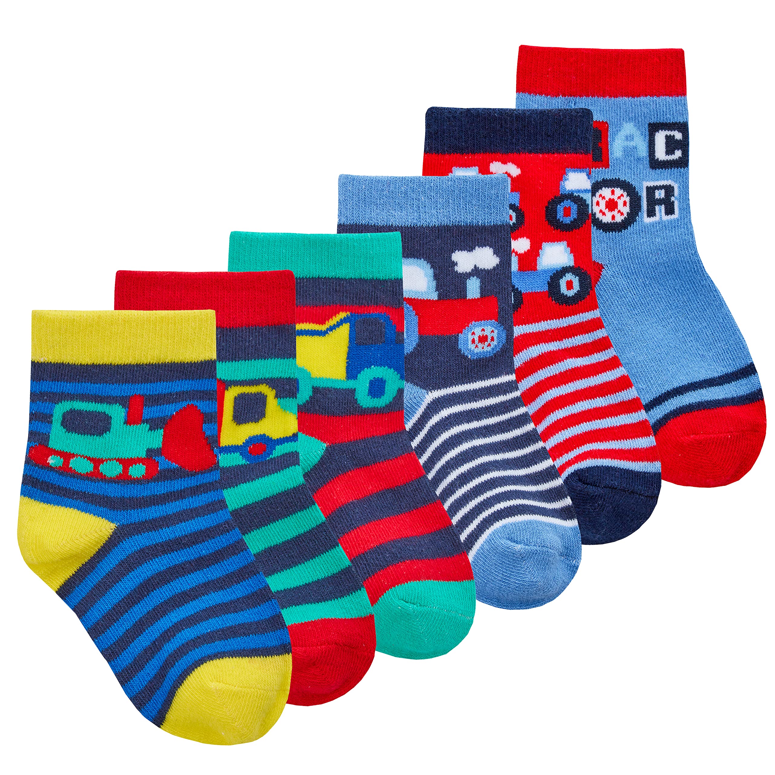 Metzuyan Baby Boy Cotton Rich Socks Dinosaur Striped Low Cut Ankle Blue 0-2.5