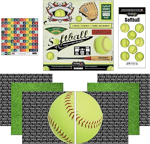 Scrapbook Customs Go Big Softball - Juego de álbumes de recortes de papel y calcomanías, 12 x 12 pulgadas