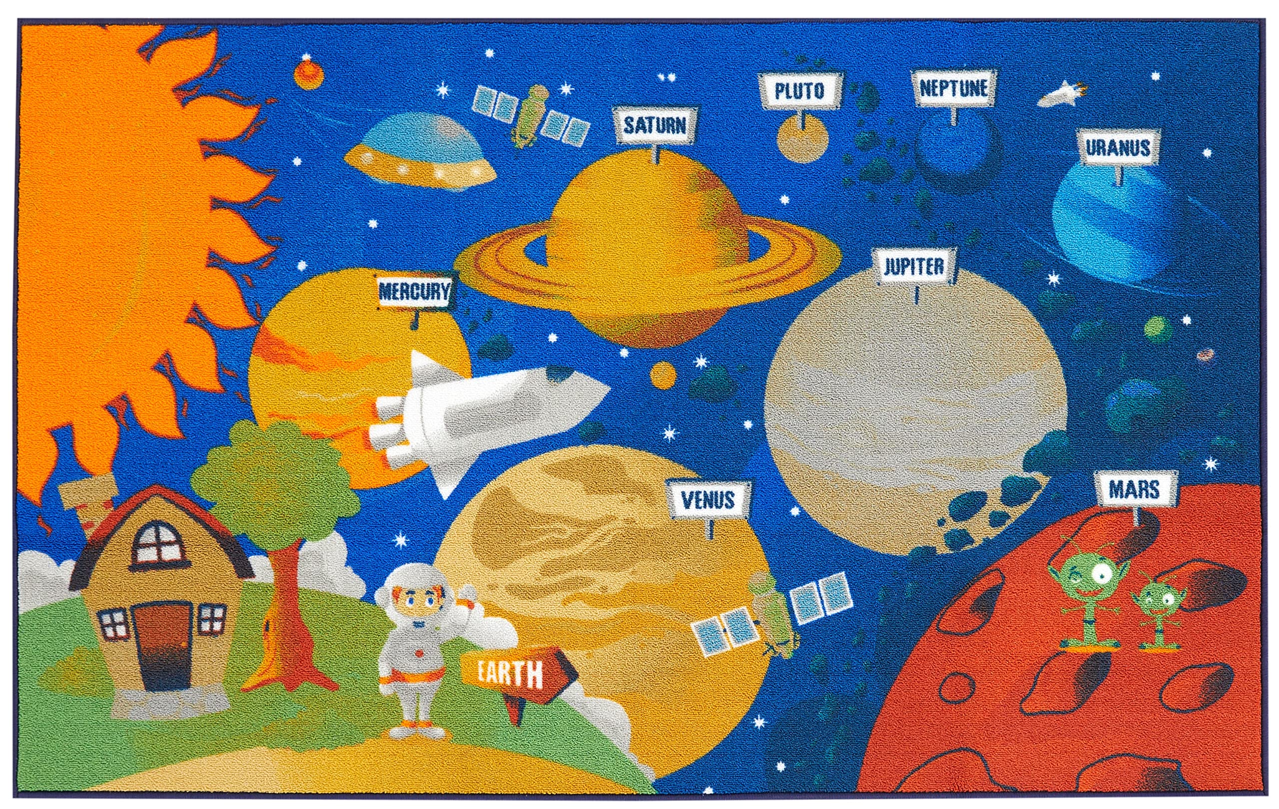 Kiddee Outer Space Kids Rug - Playroom & Classroom Rug - Educational Carpet Playmat - X-Large 63"x39"
