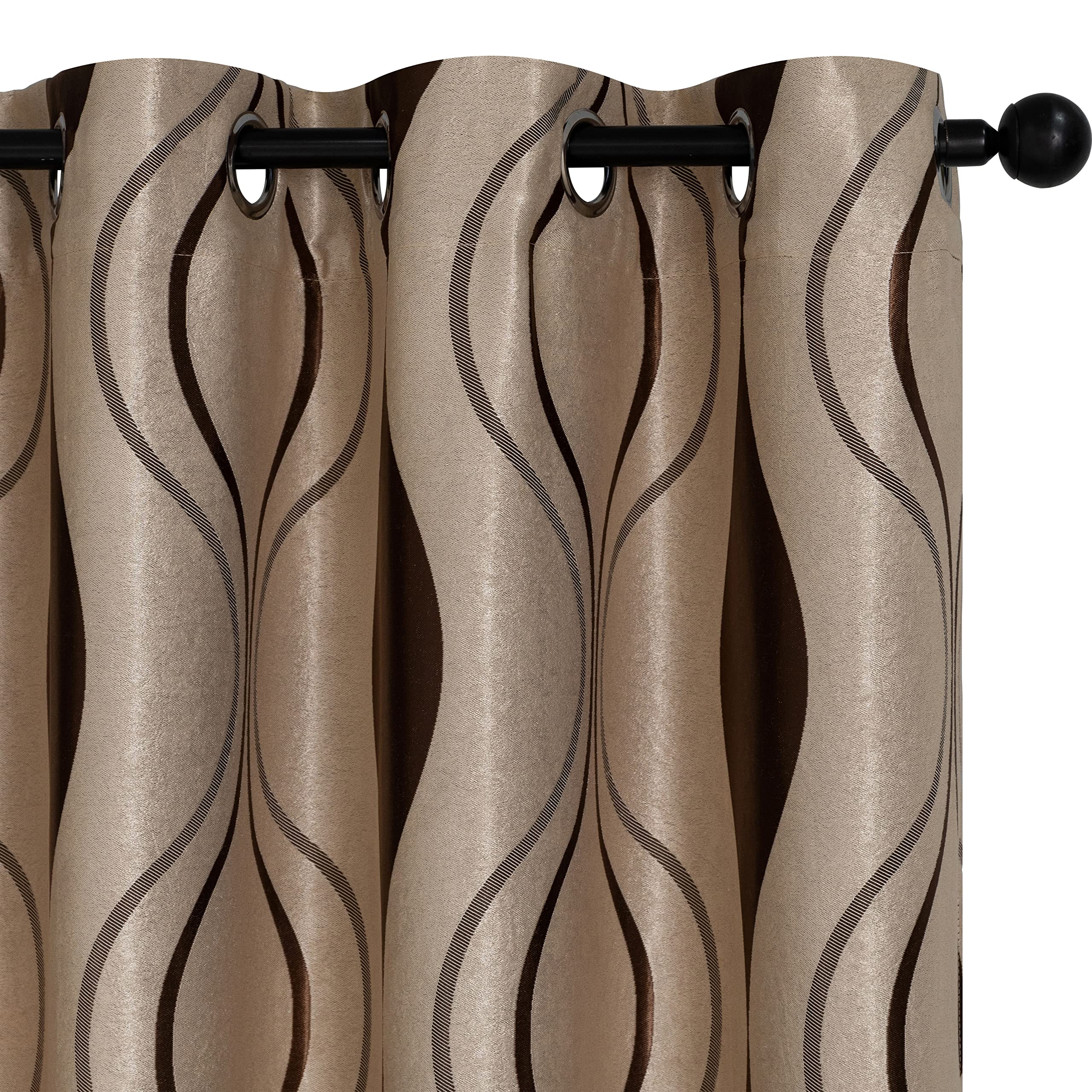 GIRASOLE HOME® Par de cortinas jacquard semiopacas, diseño ondulado, cortina suave térmica aislante, para salón, habitación e interiores, 2 paneles con ollados, color beige-marrón, 140 x 275 cm