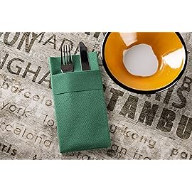 Green Dinner Napkins Cloth Like with Built-in Flatware Pocket, Linen-Feel Absorbent Disposable Paper Hand Napkins for Kitchen, Bathroom, Parties, Weddings, Dinners or Events, 1/8 Fold, Pack of 50