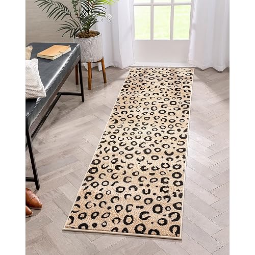 Well Woven Dulcet Leopard Black Ivory Animal Print Area Rug 2' x 7'3' Runner