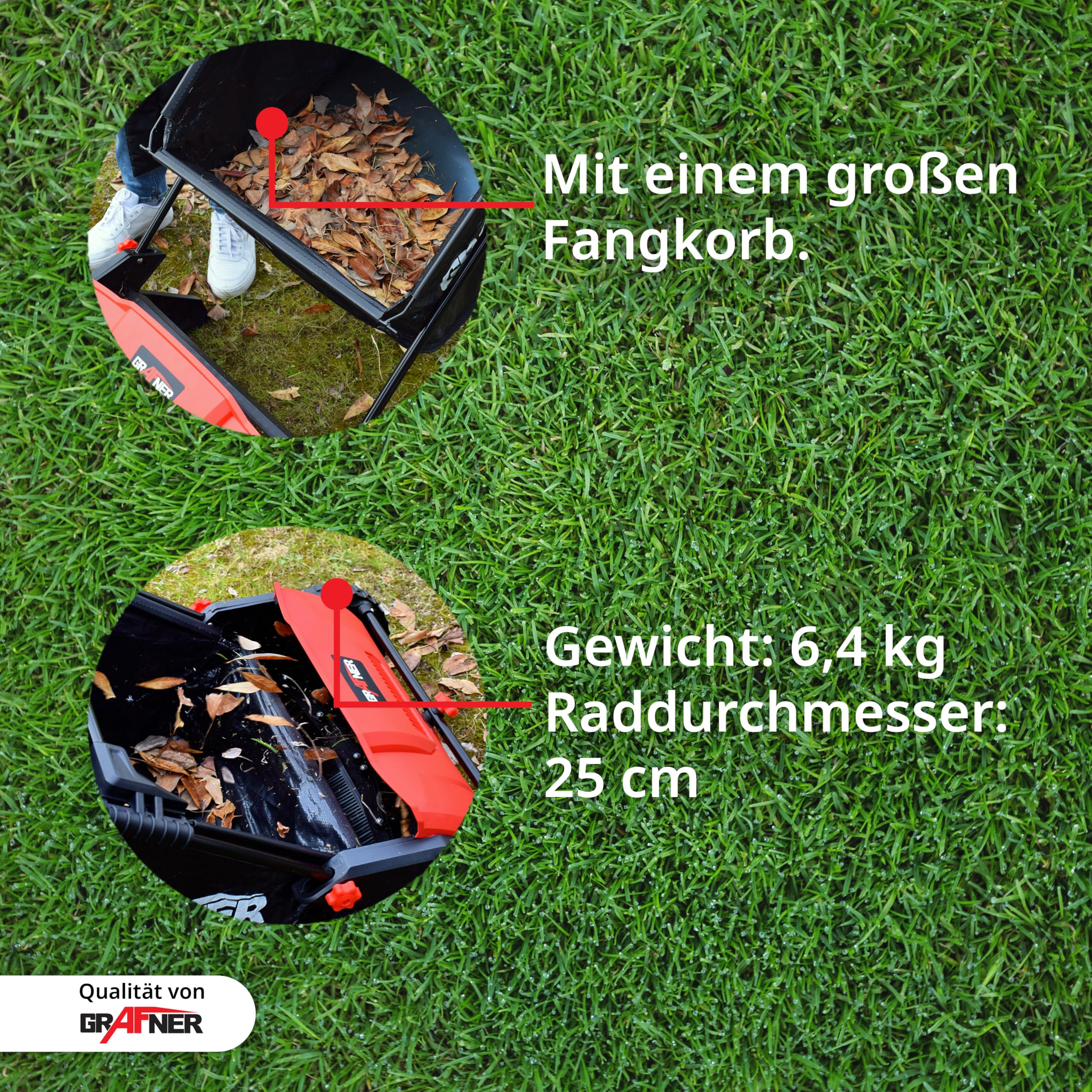 Grafner Laub- und Rasensammler, große Arbeitsbreite: 53 cm, 100 Liter Fangsack, stufenlose Höhenverstellung, Rasen Kehrmaschine Rasenkehrer Laubsammler Kehrmaschine Laubkehrmaschine Grasschnittsammler