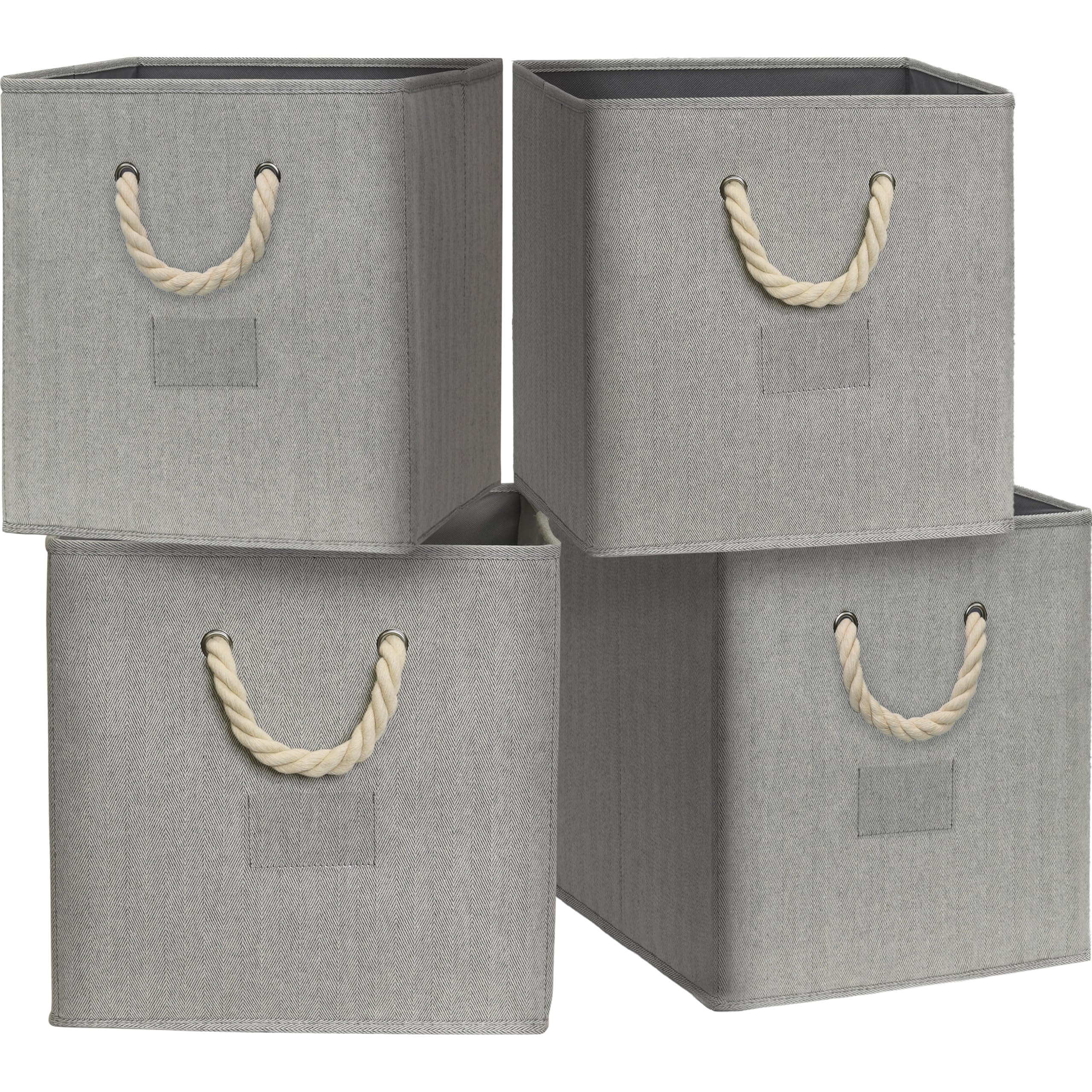 Simple Houseware11-Inch Cube Storage Bin With Braided Handles, 4 Pack, Gray