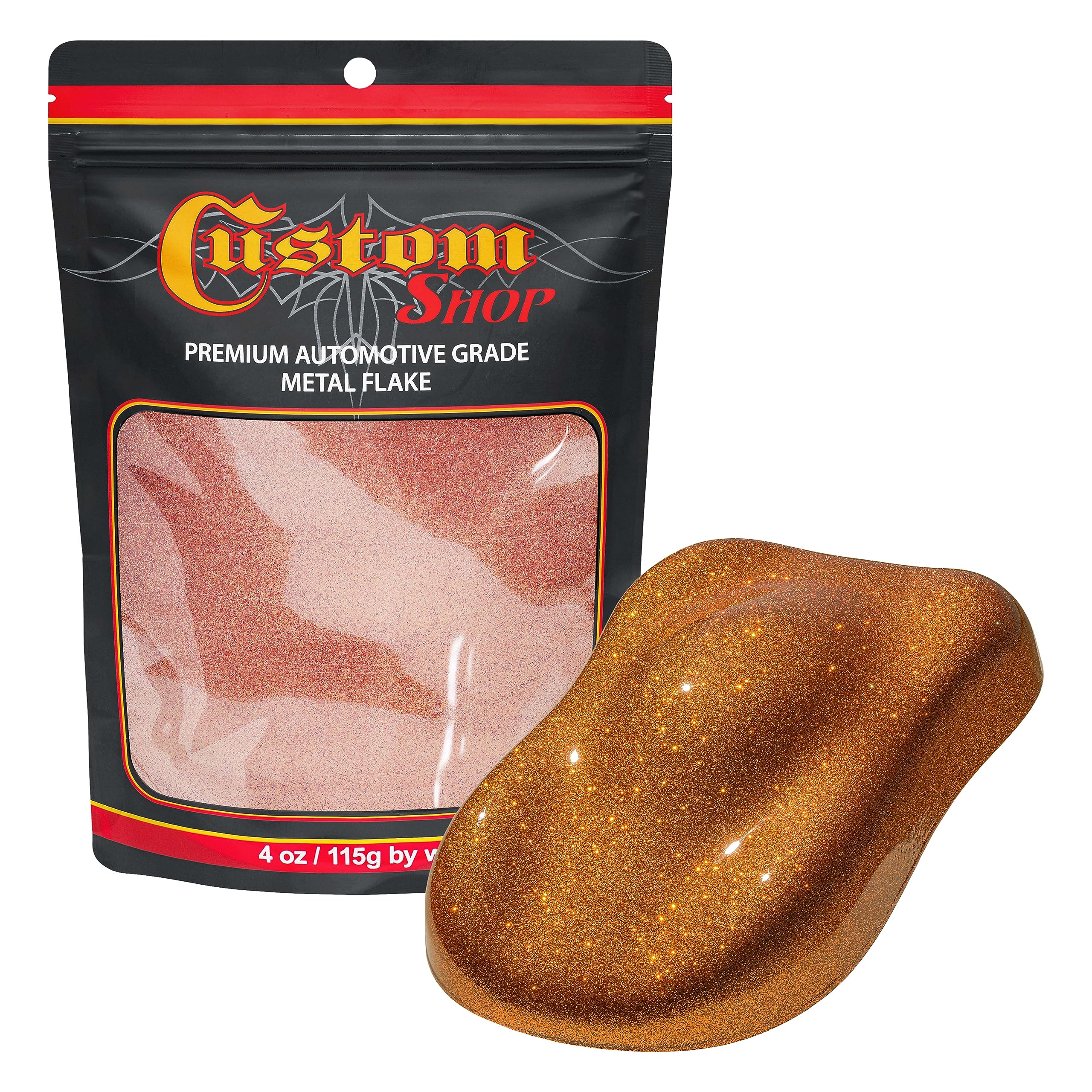 Custom Shop Metal Flake for Automotive Paint, Orange, 4oz Medium .008" Metal Flakes for Car Paint, UV Resistant Glitter Paints Additive for Epoxy Resin & Custom Finishes