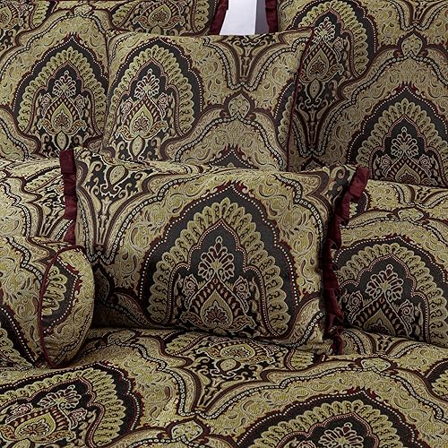 Miniatura 4 de Chezmoi Collection Pierre - Juego de edredón tamaño California King, juego de ropa de cama jacquard de 7 piezas, color borgoña, negro, dorado,