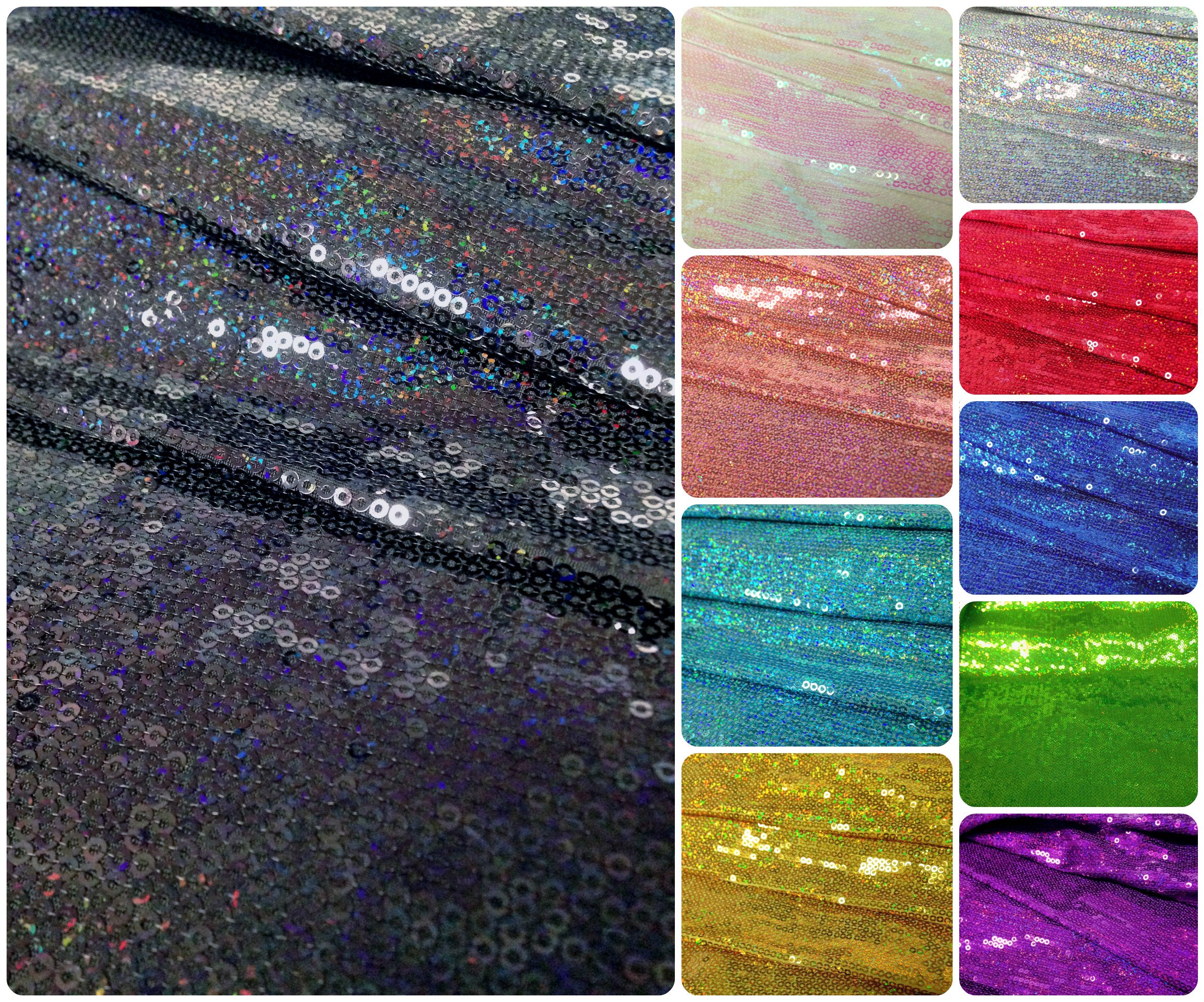 3mm Micro Mini Holographic Sequins on Stretch Polyester Spandex Jersey Fabric (Black)