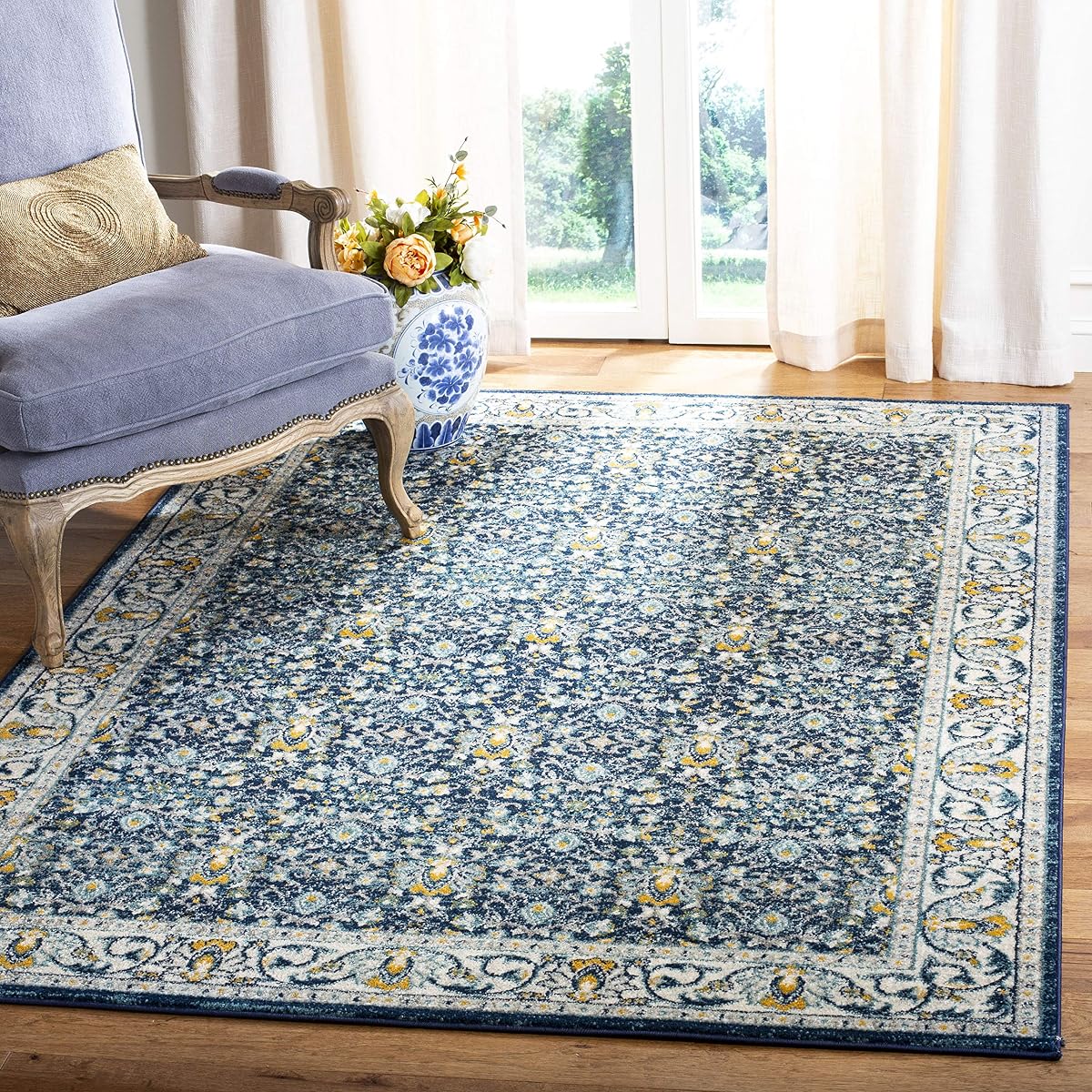 SAFAVIEH Madison Collection Accent Rug - 3' x 5', Navy & Creme, Oriental Distressed Design, Non-Shedding & Easy Care, Ideal for High Traffic Areas in Entryway, Living Room, Bedroom (MAD151D)