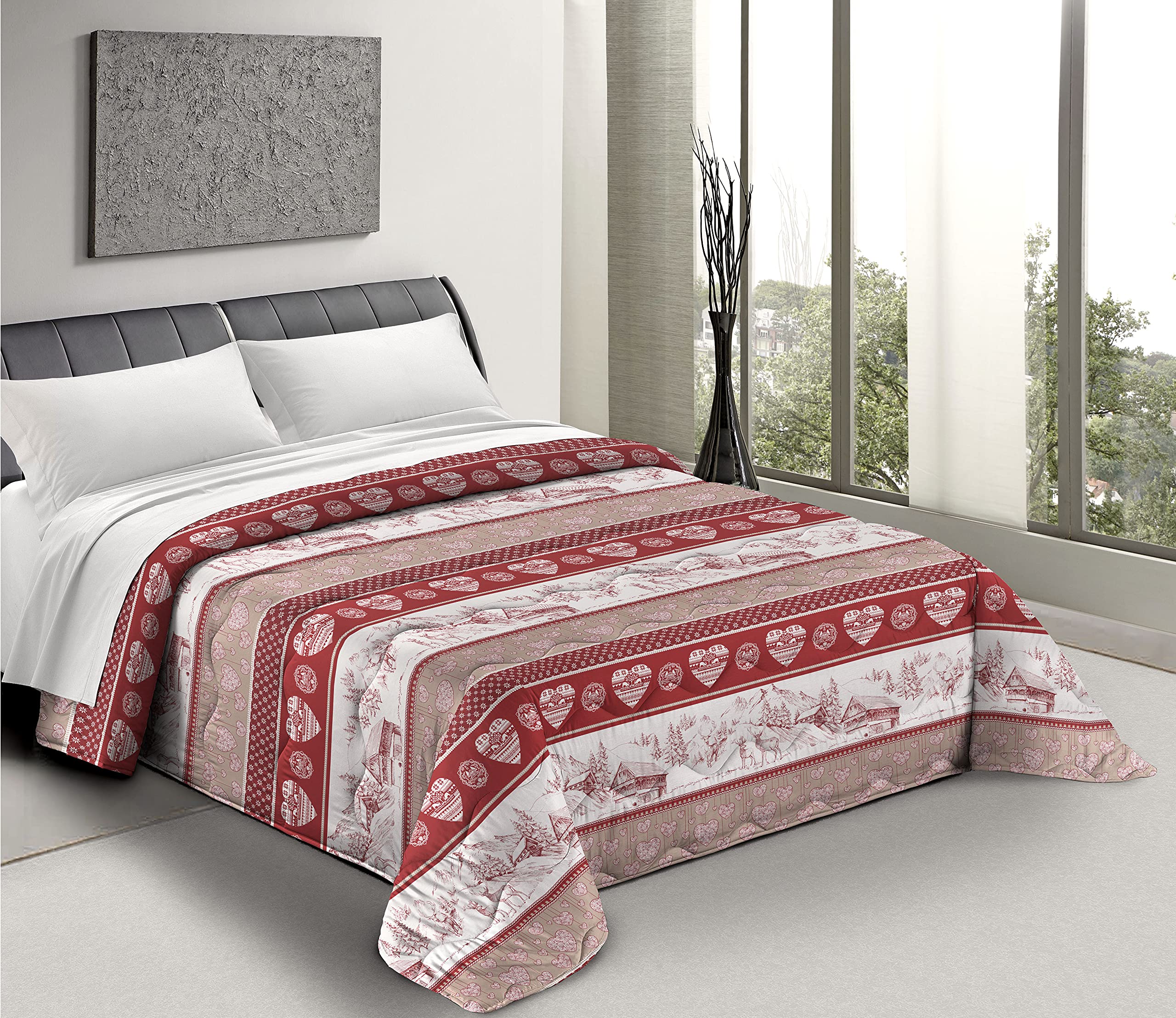 Tata Home Trapuntino Copriletto Trapuntato Primaverile Estivo 100 gr/mq Quilt Leggero Letto Singolo 160x260 cm Fantasia Tirolese Made in Italy MOD. Alpin
