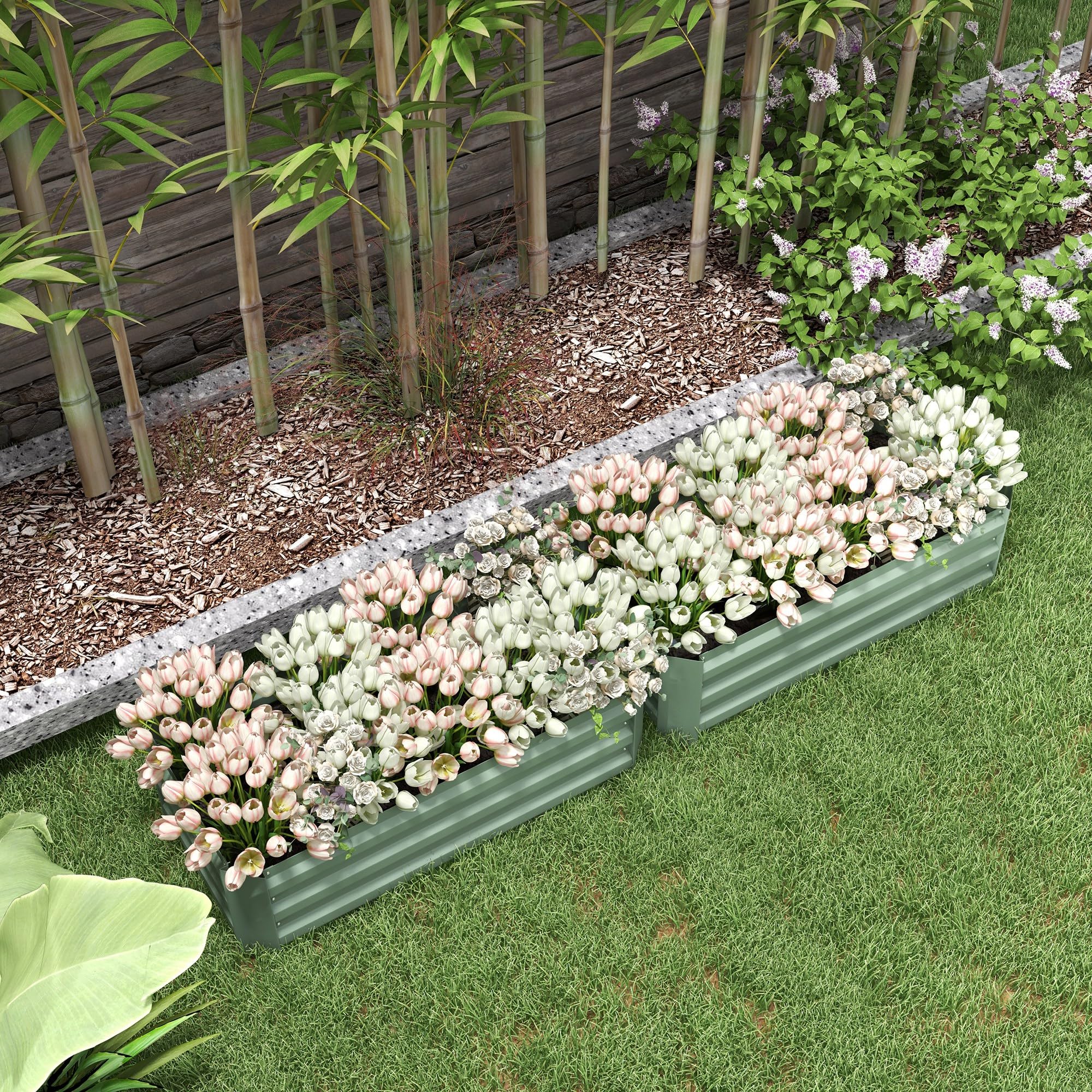 Outsunny Lot de 2 Carré Potager de Jardin 100L x 50l x 30H cm Vert | Tôle d'Acier Ondulée, Potager Extérieur