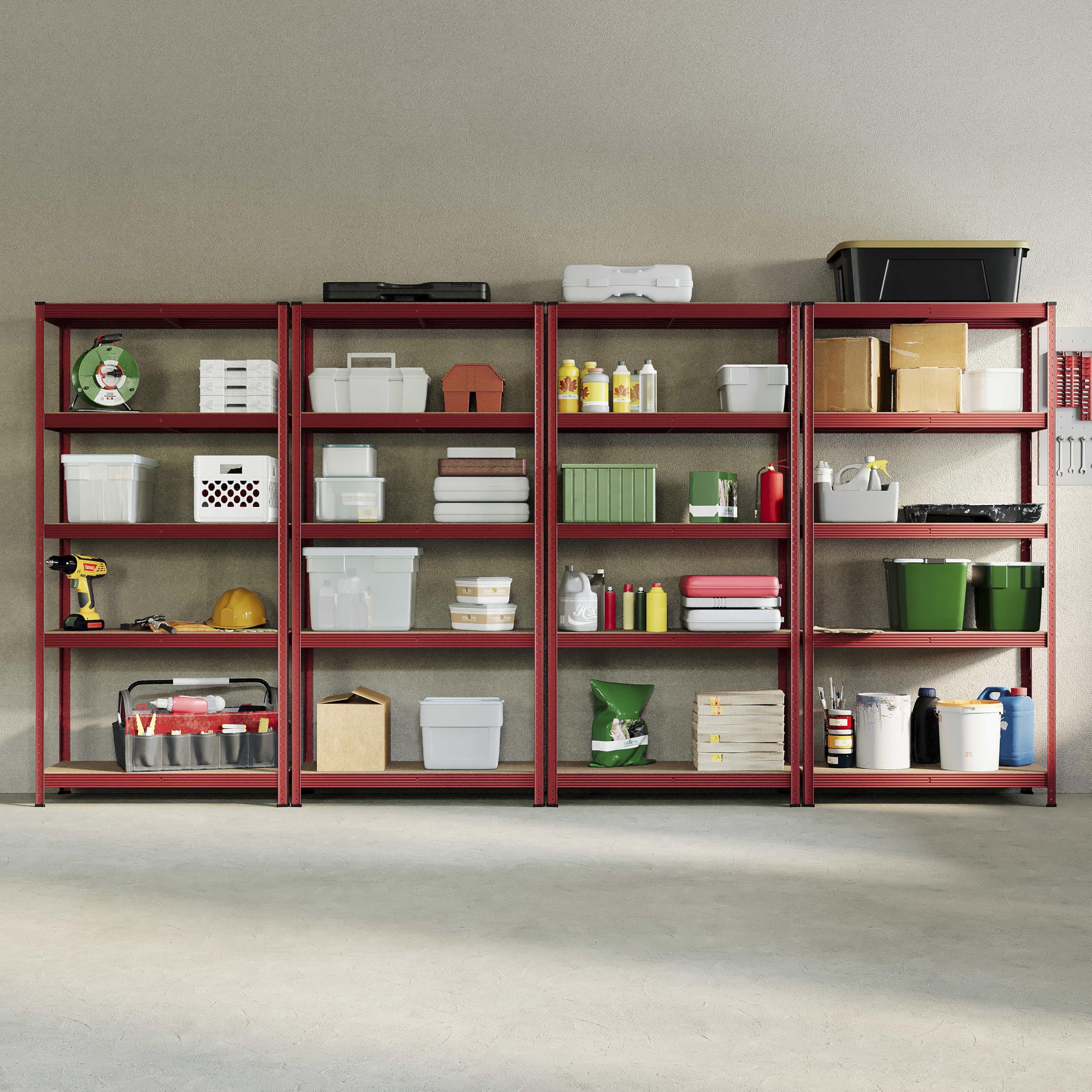 Home Discount 5 Ripiani Strato scaffali Rack Heavy Duty Kitchen Garage, capacità 875 kgs, Grande, Rosso