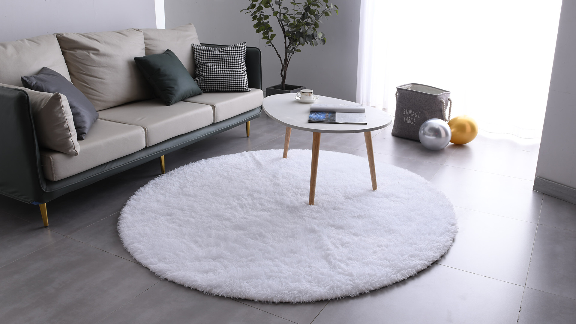 BRICHOEE Navy Blue Round Rug 6 Feet Super Soft Fluffy Shag Circle