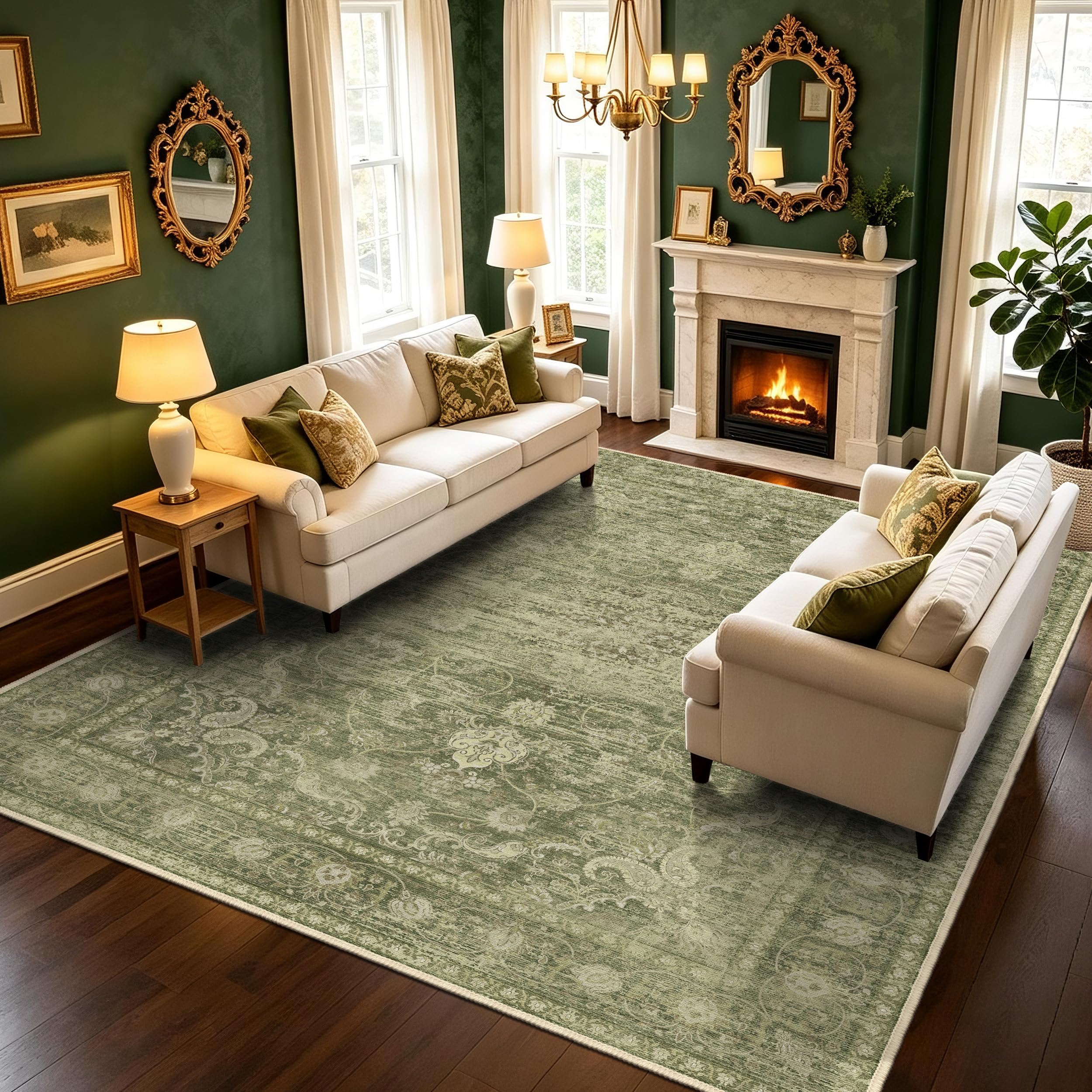 TTelephant Sage Green 8x10 Living Room Rug