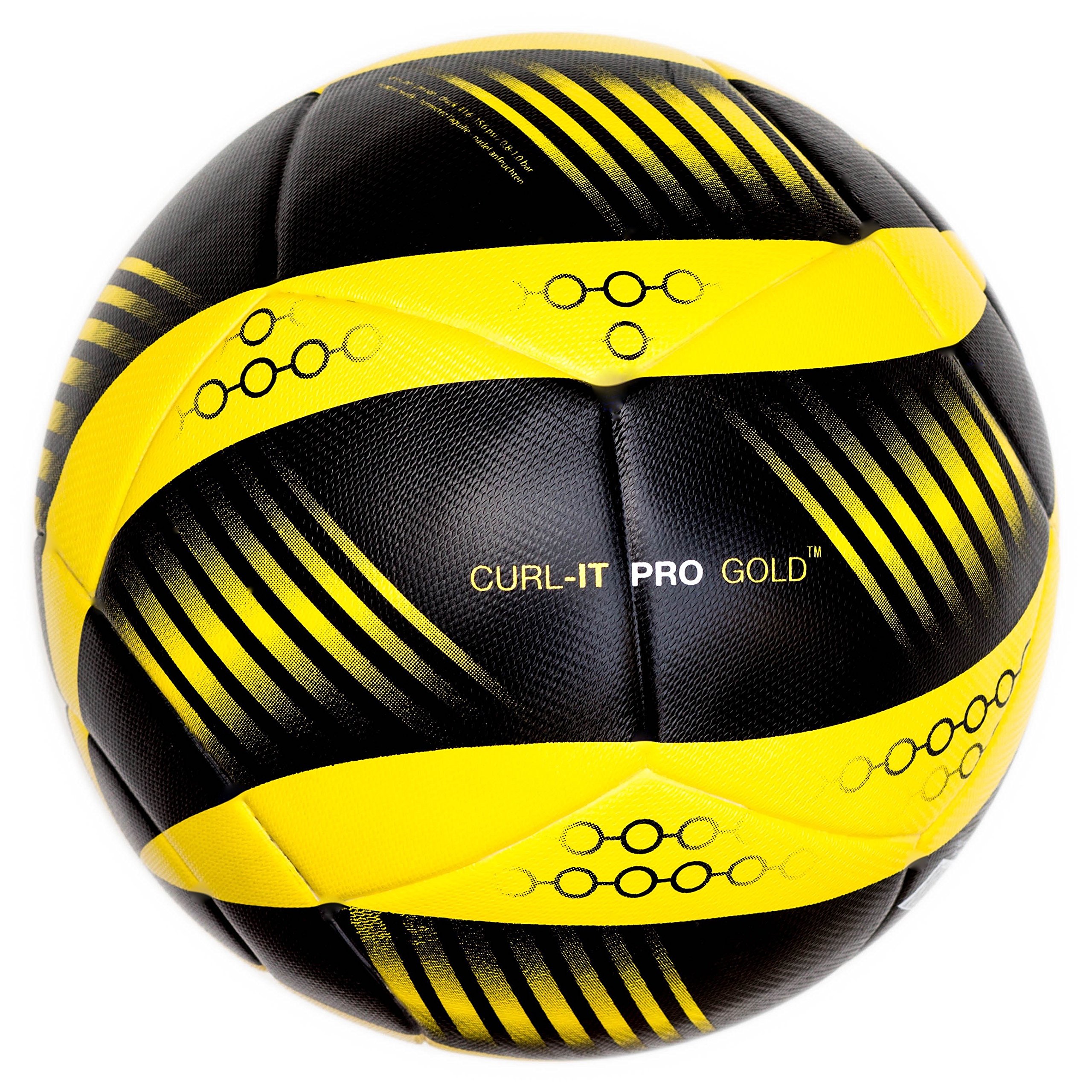 Bend-It Soccer Balls with VPM and VRC Technology, Size 5 - Curl-It Gold, Hand Sewn