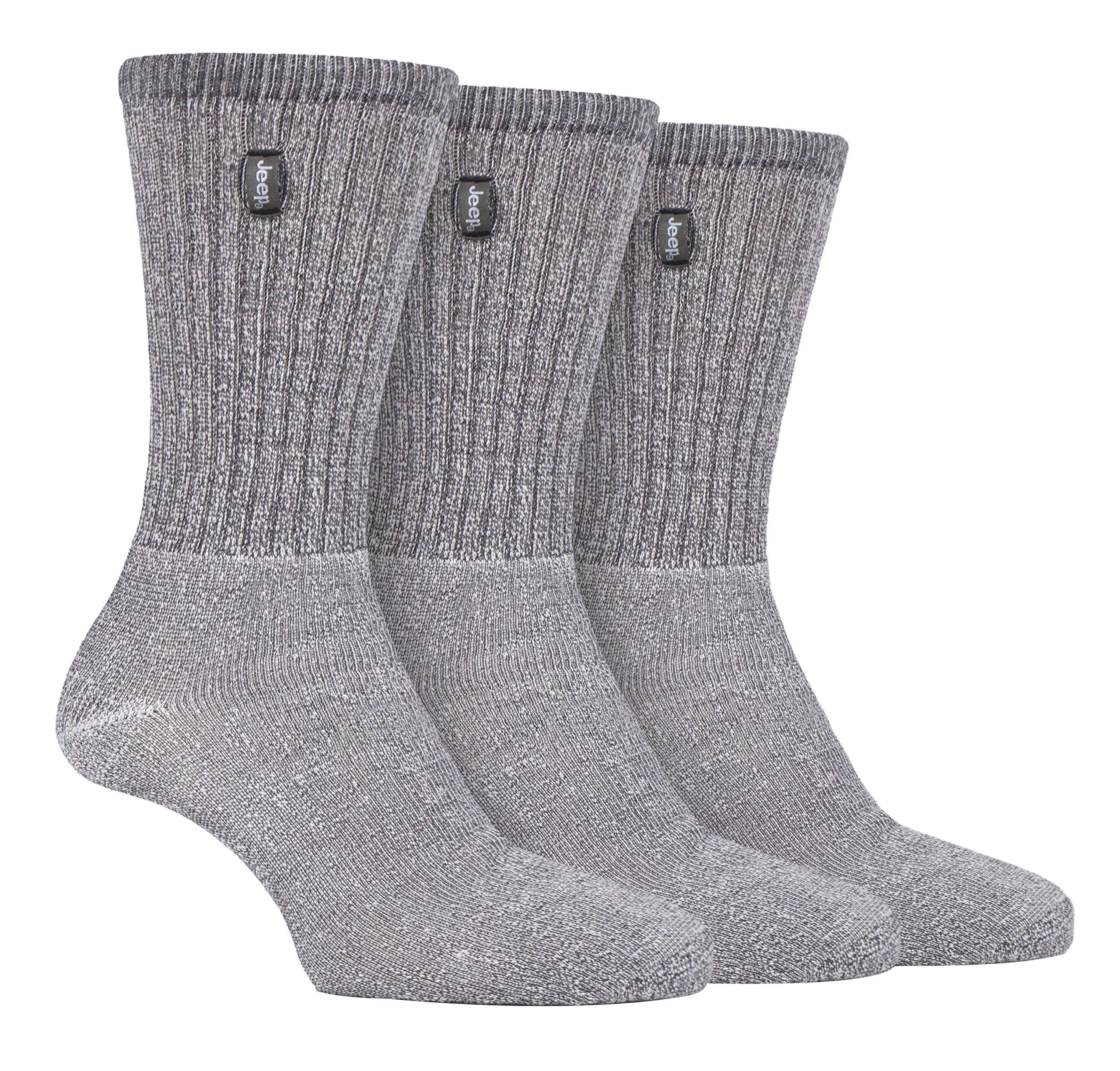 Jeep Men's Grey - 3 Pairs Vintage Cotton Cushioned Socks For Hiking Boots With Ribbed Leg (6-11, Ecru/Charcoal)