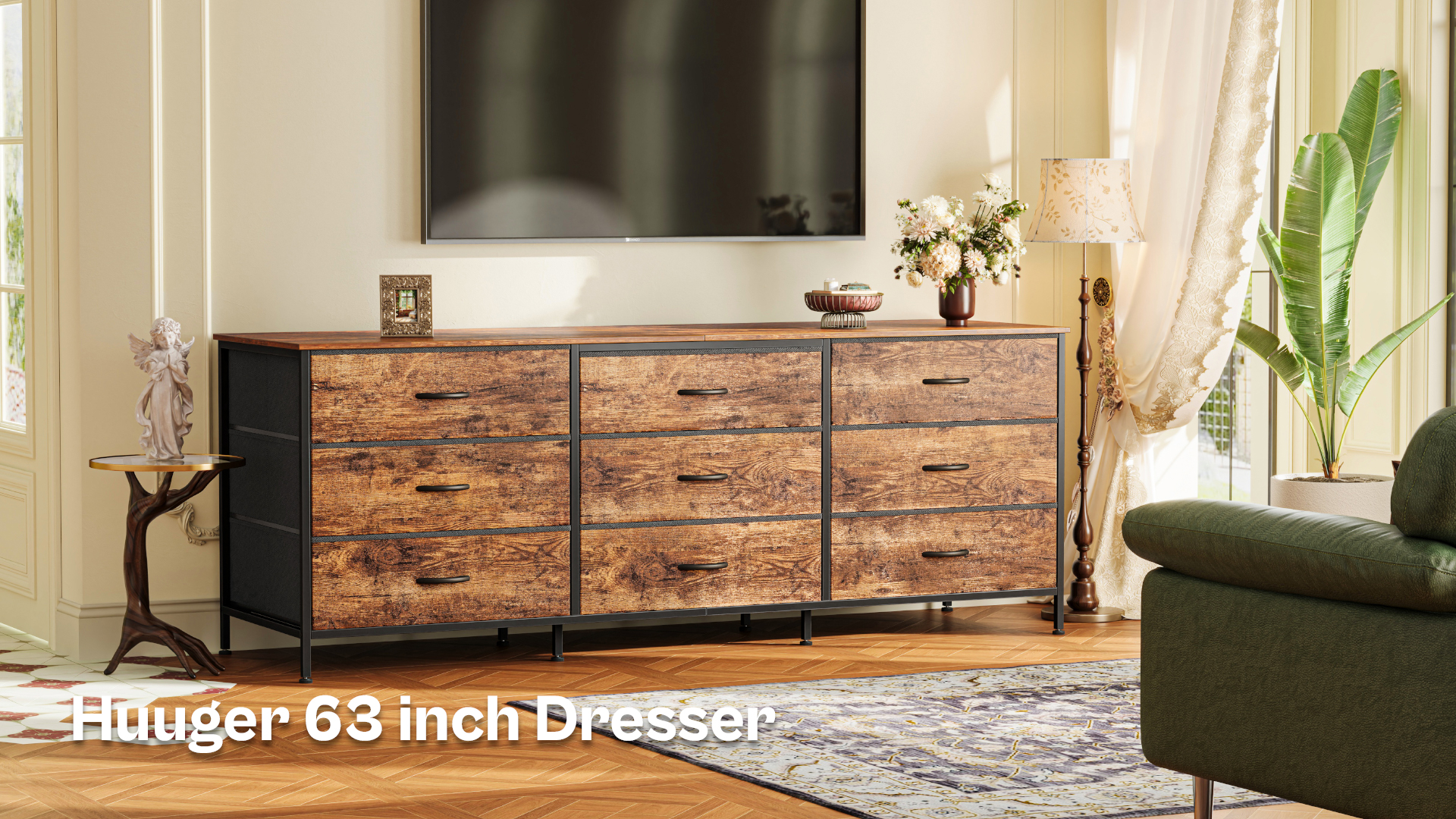 Amazon.com: Huuger 63 Inch Dresser for Bedroom, Dresser for Closet with 9  Fabric Drawers, Large TV Stand for 55, 65, 70 Inch TV, Entertainment Center  with Storage, Wide Long Chest of Drawers,