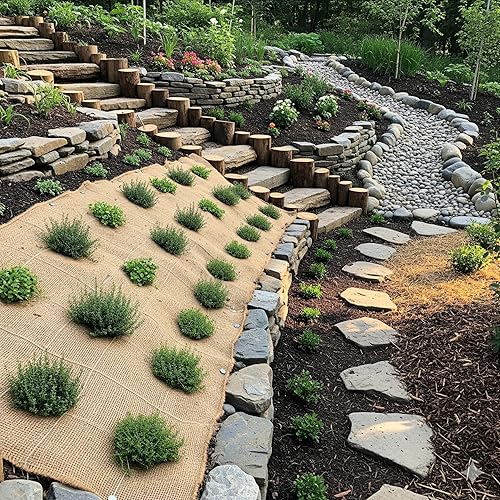 Miniatura 8 de Bur40 - Rollo de revestimiento de arpillera de 40 pulgadas x 48 pies  40 pulgadas x 16 yardas, 7 onzas, barrera de malas hierbas de material para