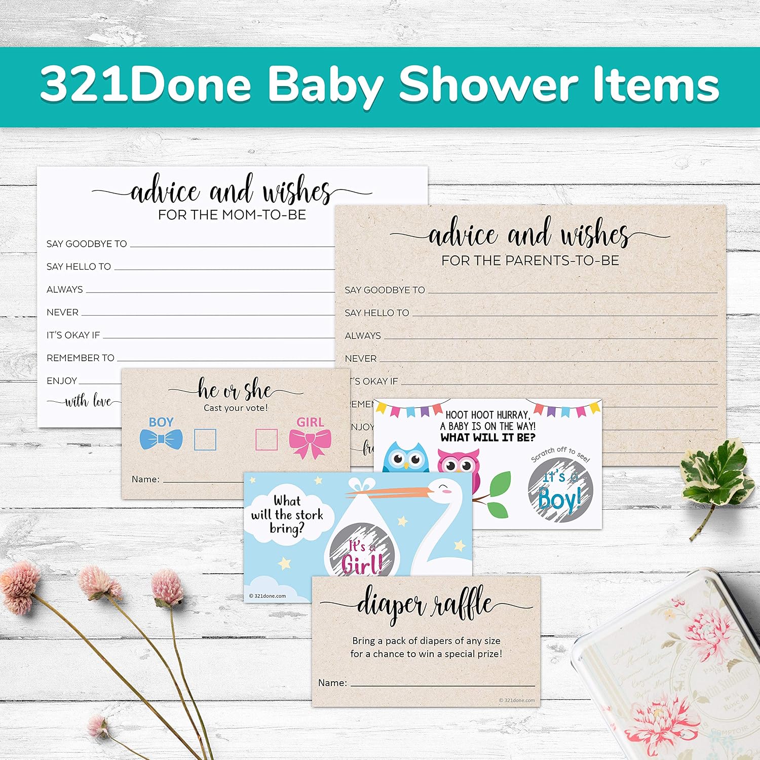 321Done Baby Predictions and Advice Cards, 4x6, Set of 50, White image 4