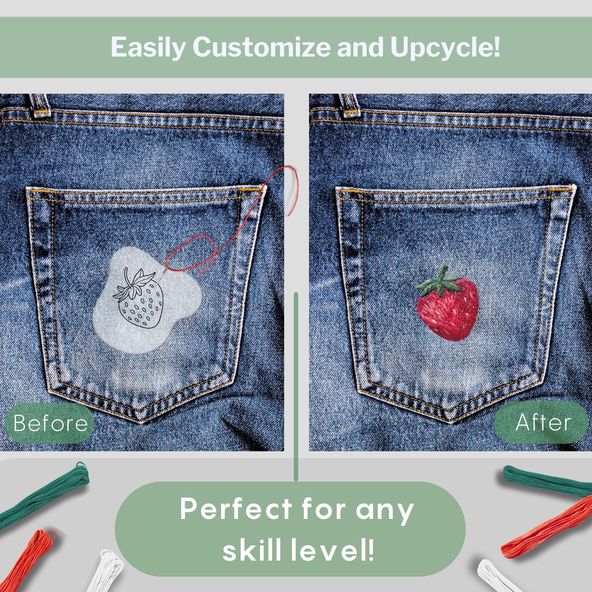 Easy Clothing Embroidery Kit - 34 Water Soluble Stick & Stitch Designs - Embroidery Kit for Clothes Starter Pack, Beginners All Inclusive Kit for Clothing Embroidery - Image 3