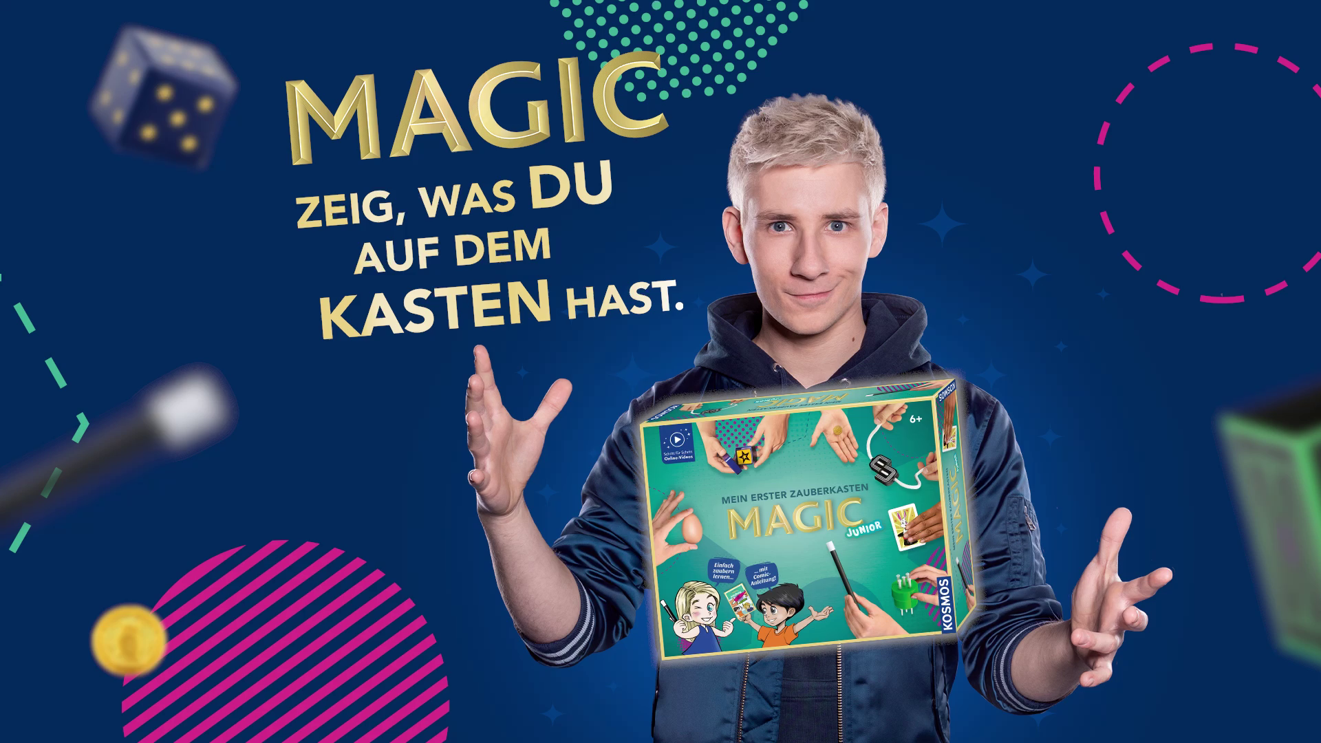 Magic Zauberhut, Kinder Zauberkasten -Zauberkasten mit Zauberstab und vielen weiteren Utensilien, für Kinder ab 6 Jahre, inkl.Erklärvideos, Geburtstag