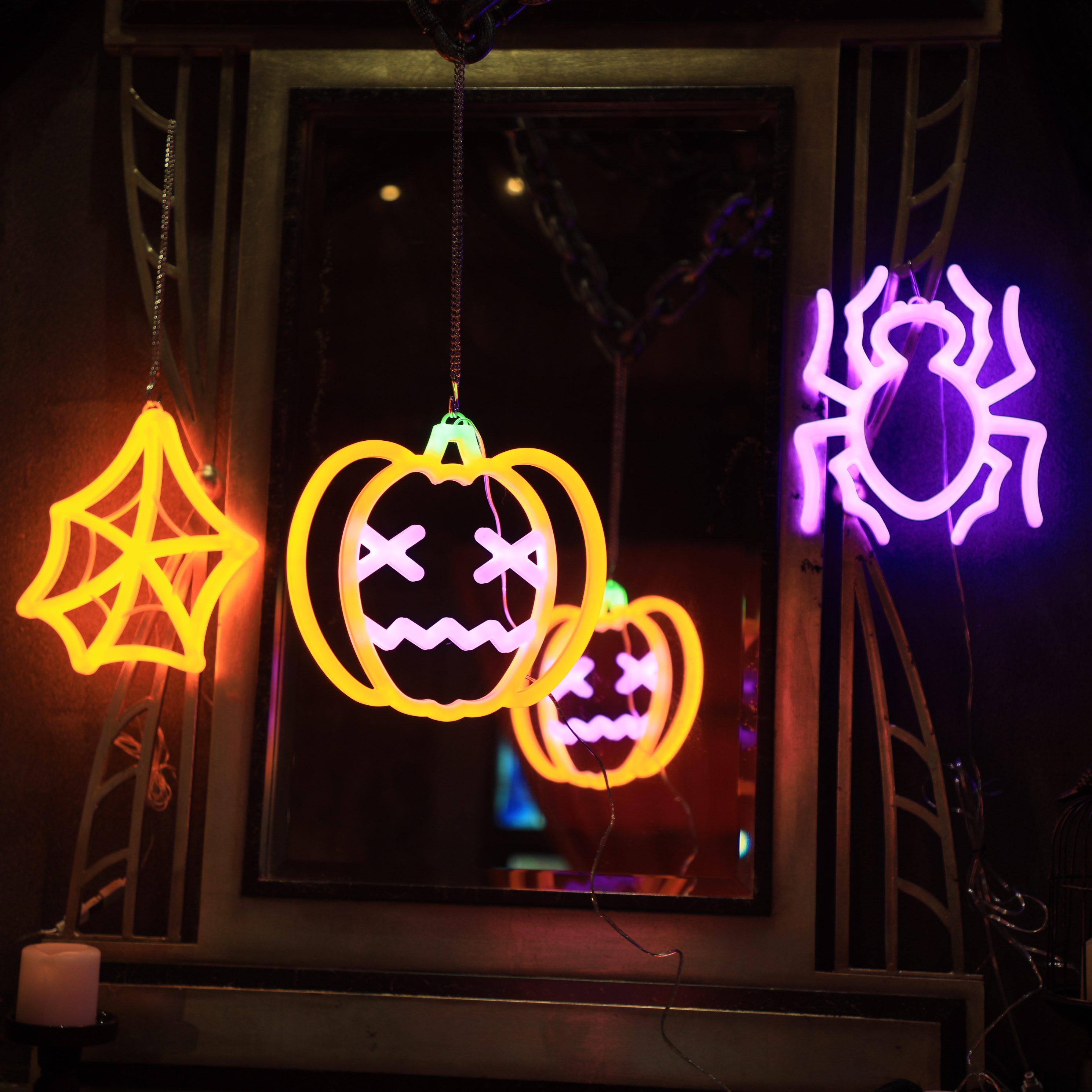 3 Pack Halloween Neon Sign for Wall Decor, Pumpkin Spider Neon