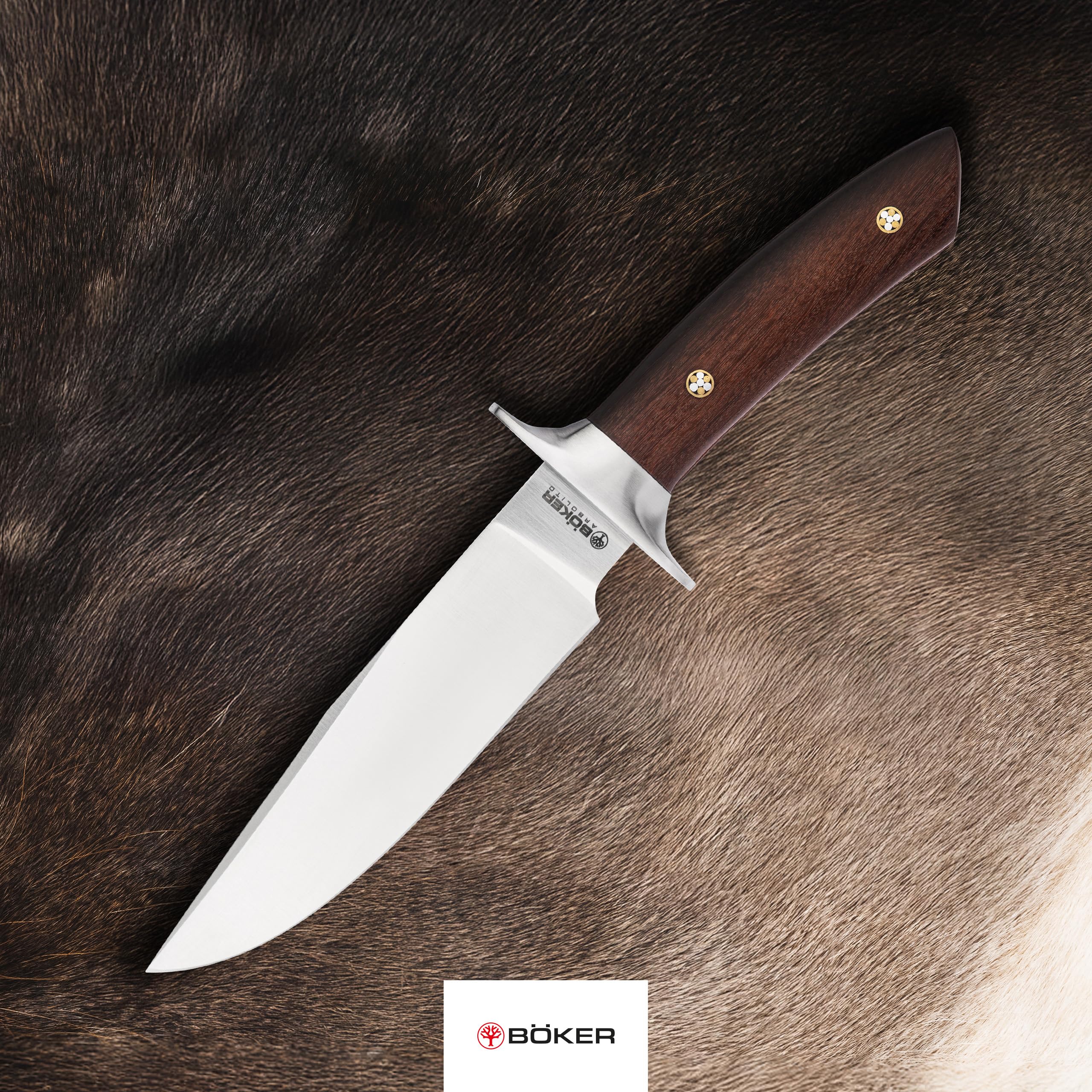 BÖKER ARGENTINIA® Torito GX - klassisches Jagdmesser mit feststehender Klinge 16,2 cm & Holzgriff - Bushcraft Messer mit Leder-Scheide braun - handgemachtes Profi Full Tang Abfangmesser für Outdoor