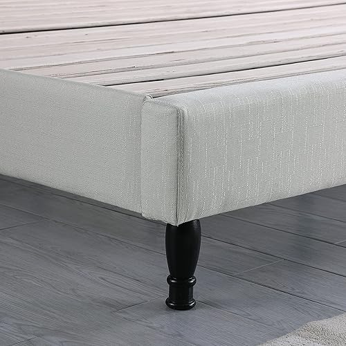 Miniatura 4 de Base de cama de plataforma tapizada Queen con cabecera de 45 pulgadas y base ajustable, cama de lino copetuda con botones, soporte de listones de