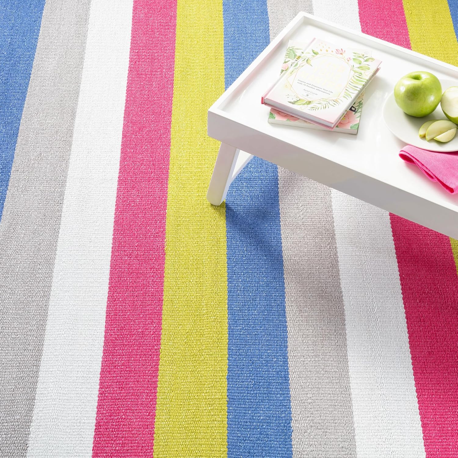 Dash and Albert Jules Stripe Handwoven Indoor/Outdoor Rug, 3 X 5 Feet, Multi Stripe Pattern - Premium Luxury Hotel Quality Soft Breathable Hypoallergenic Machine Washable Easy Care All Season