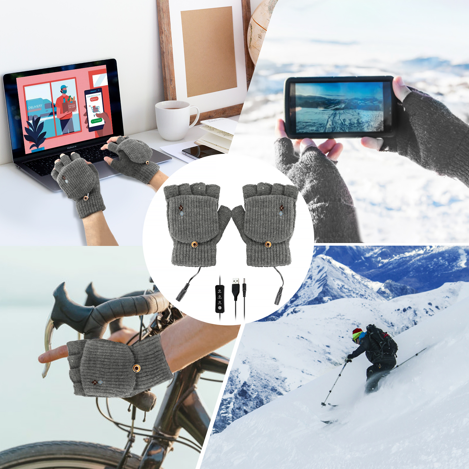 USB Heated Gloves for Women & Men, CestMall Full & Half Hands Heated Fingerless Gloves, Mitten Winter Warm Laptop Gloves… - Image 8