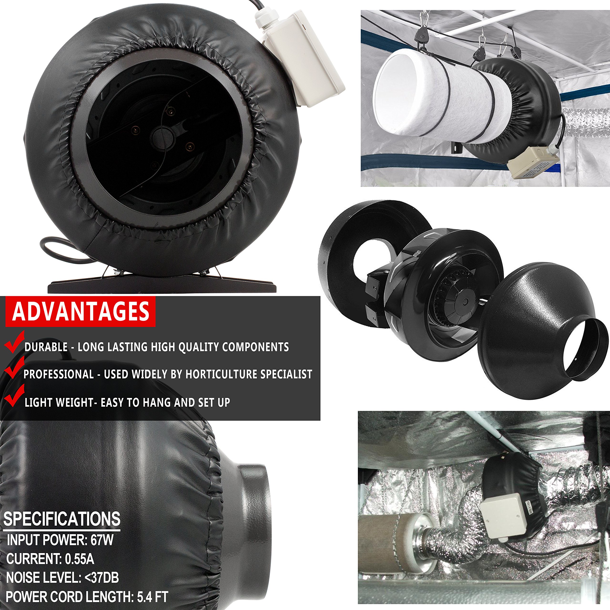 Yield Lab 6 Inch 440 CFM Duct Inline Fan with Variable Speed Controller