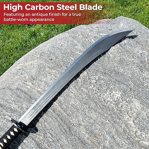 Miniatura 6 de MedievalDepot Naginata guerrero samurái japonés (53 pulgadas, acero de alto carbono, funda de cuero negro)