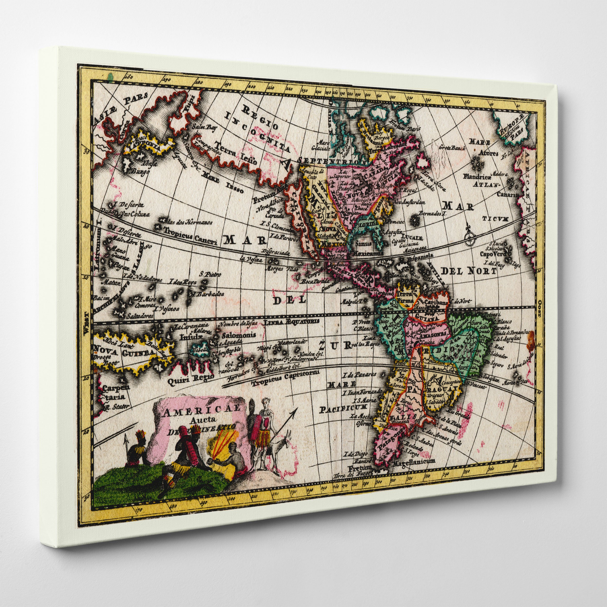 Tableau Sur Toile – Carte Ancienne 50x70 Cm, Motif Chat, Multicolore