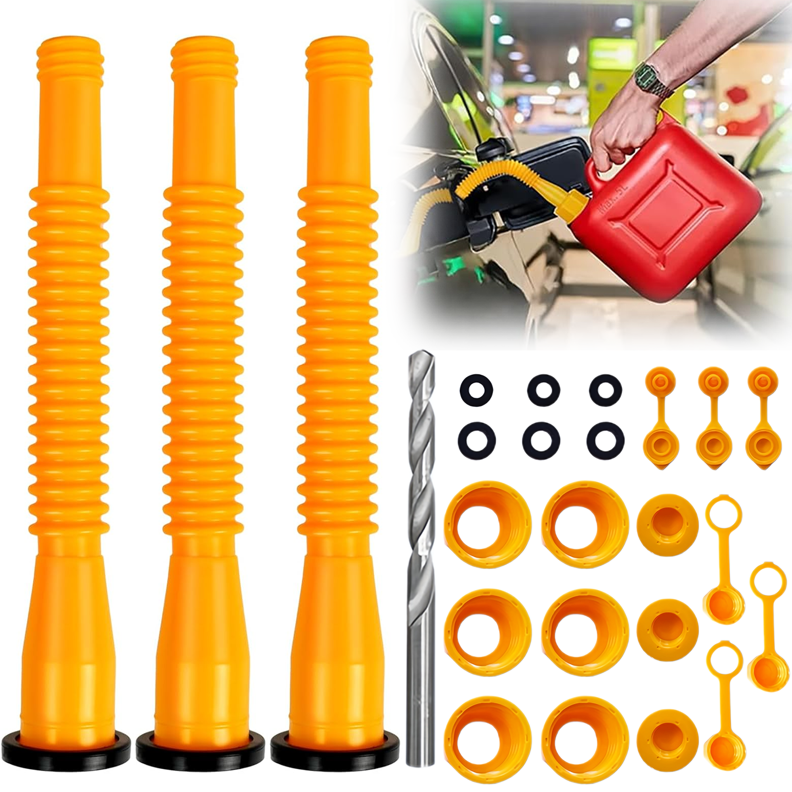 Kit Bec De Jerrican Essence 3 Pièces Amélioré - Buse Pliable Anti-Fuite Avec Joint Caoutchouc, Compatible 1.7 à 1.82 Pouces