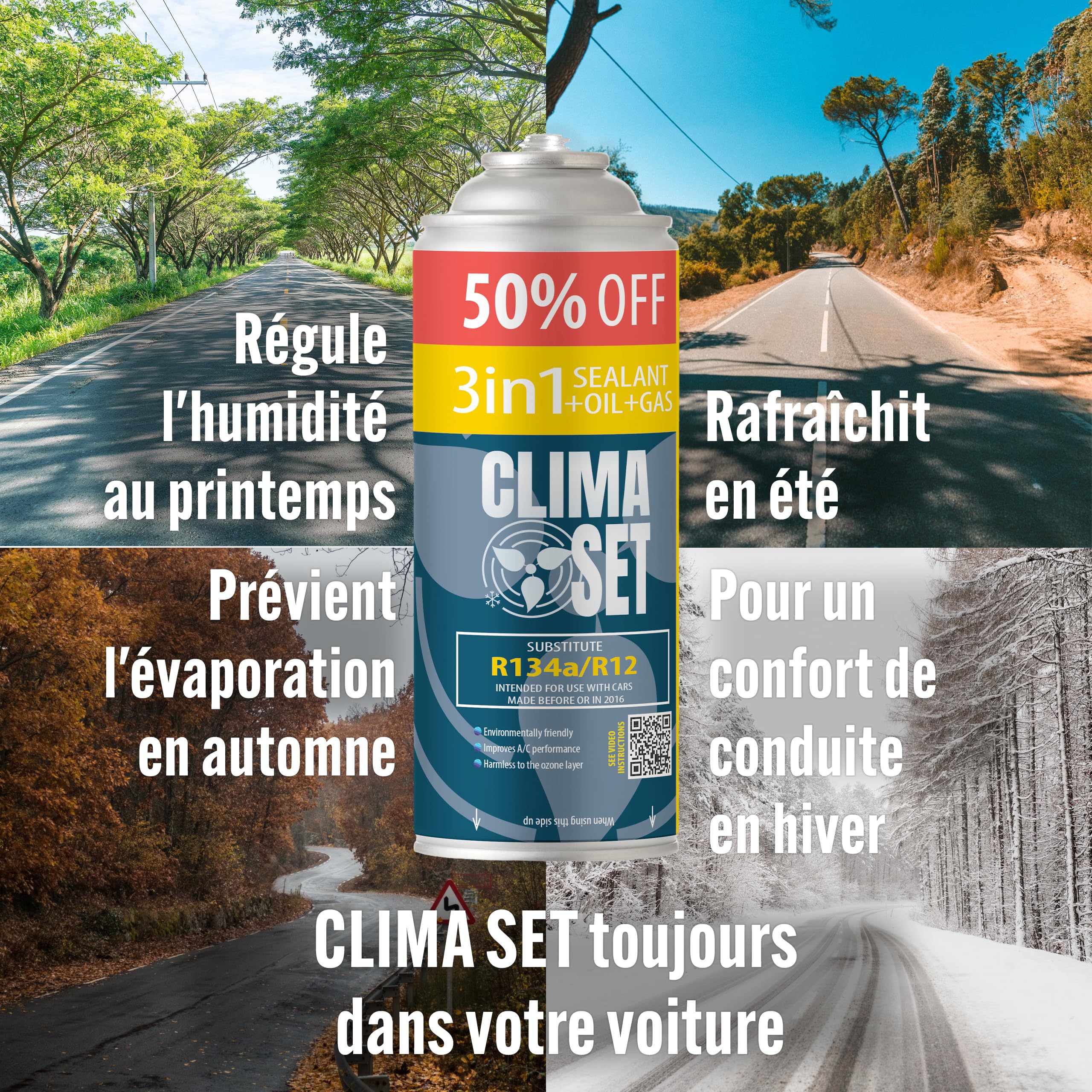 Kit De Recharge Climatisation Auto 5 En 1 Cool5 - R134a Pour Voitures 1995-2016, 290g + Bombe Rafraîchissante
