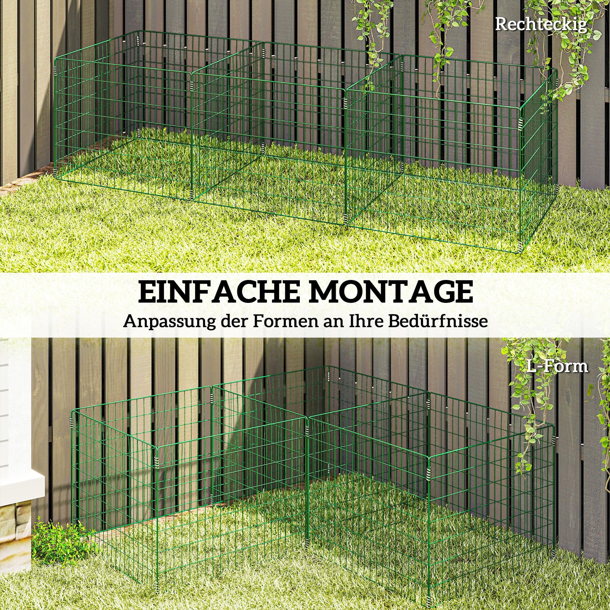 Outsunny Komposter 1680 Liter, 270 x 90 x 70 cm 3-teilig Schnellkomposter aus Stahl, wetterfest Thermokomposter mit offenem Gitterdesign, Gartenkomposter, Kompostbehälter für Garten, Küchen, Balkon