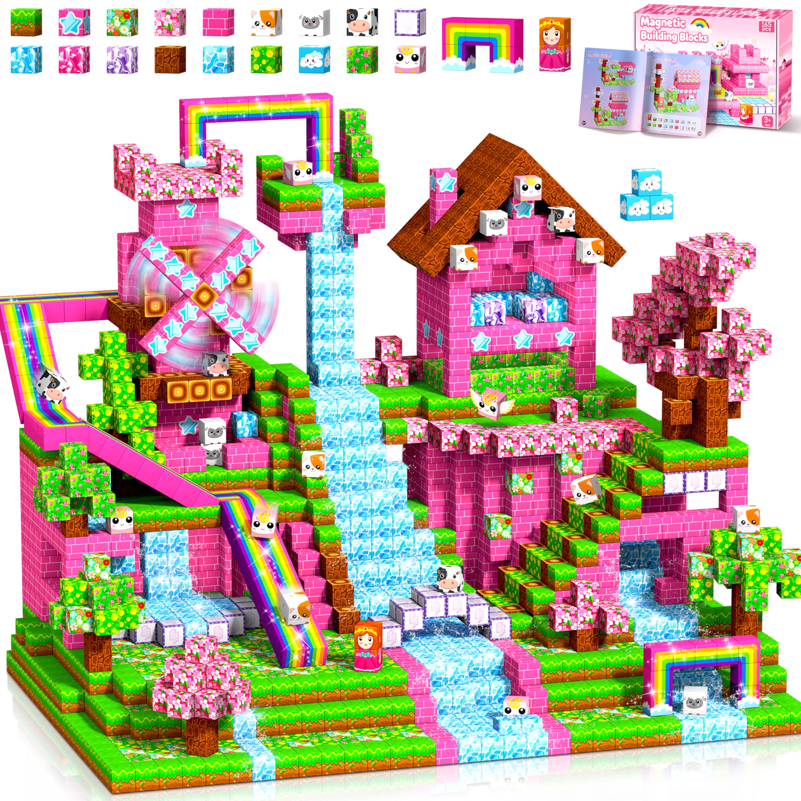 COOLJOIN Magnetische Bausteine - 165 Teile Mine Magnetbausteine Spielzeug ab 3 Jahre mädchen, Magnetische Bauwelt Ostergeschenke and Halloween Spielzeug Magnetblöcke für Kinder ab 3 4 5 6 7 8 9 Jahre