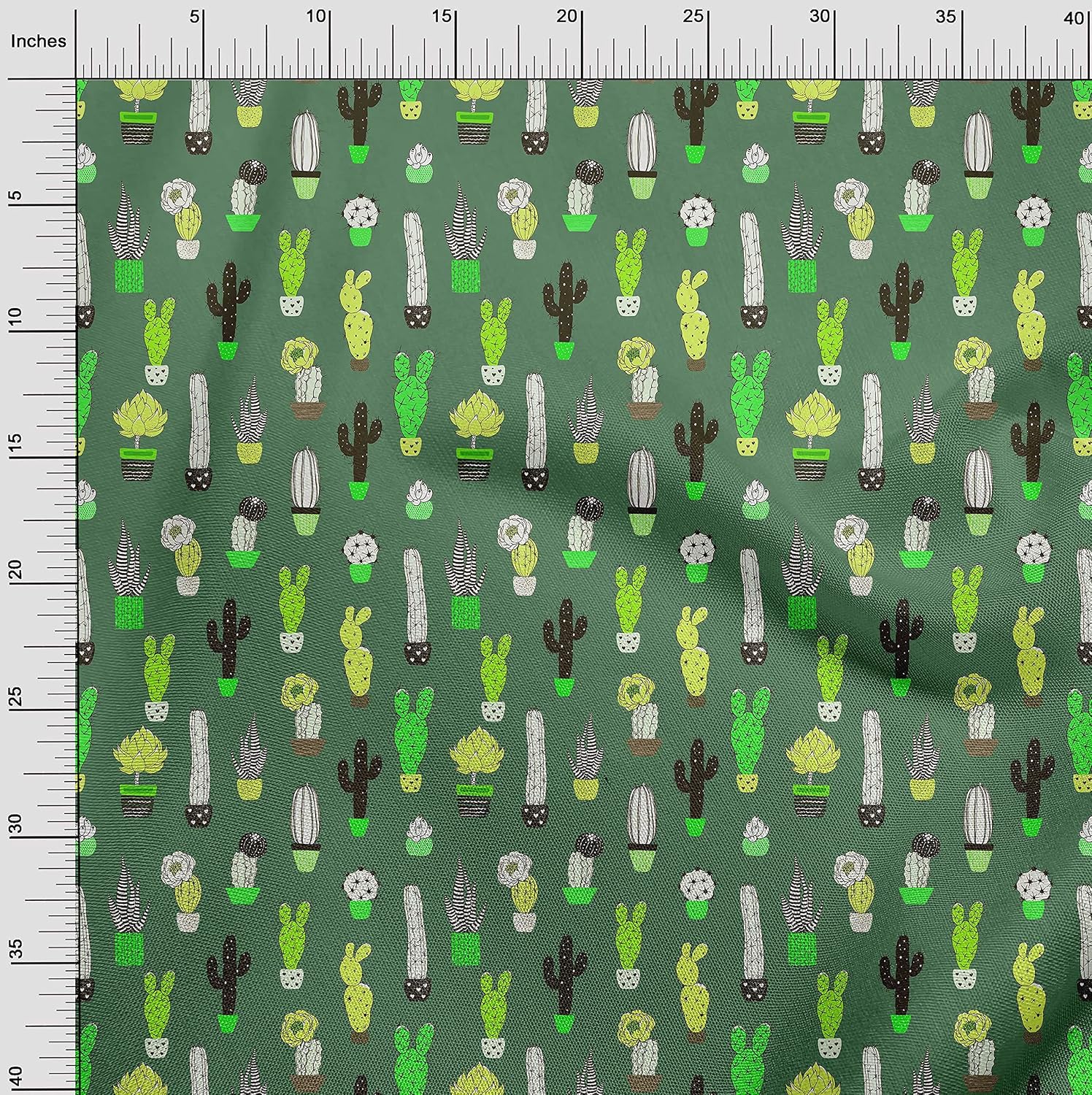 oneOone Viscose Chiffon Dusty Teal Green Fabric Cactus Sewing Fabric By The Yard Printed DIY Clothing Sewing Supplies 42 Inch Wide-FU