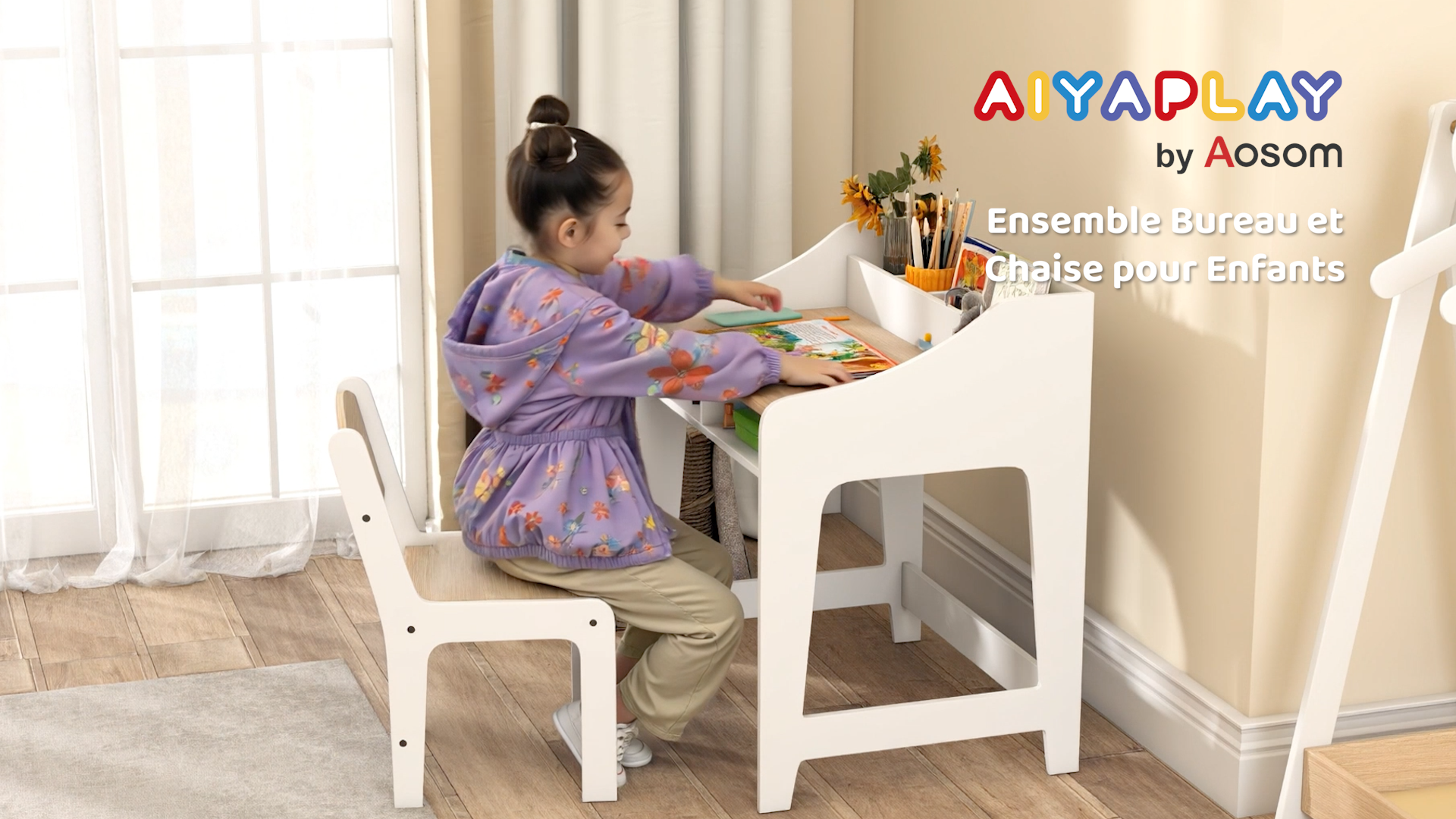 AIYAPLAY Ensemble Bureau et Chaise pour Enfant 3 à 6 Ans, Bureau AIYAPLAY Ensemble Bureau et Chaise pour Enfant 3 à 6 Ans, Bureau