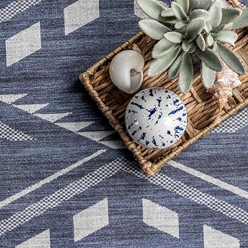 Miniatura 10 de nuLOOM Joni - Alfombra tribal lavable a máquina para interiores y exteriores, 6 x 9 pies, color azul