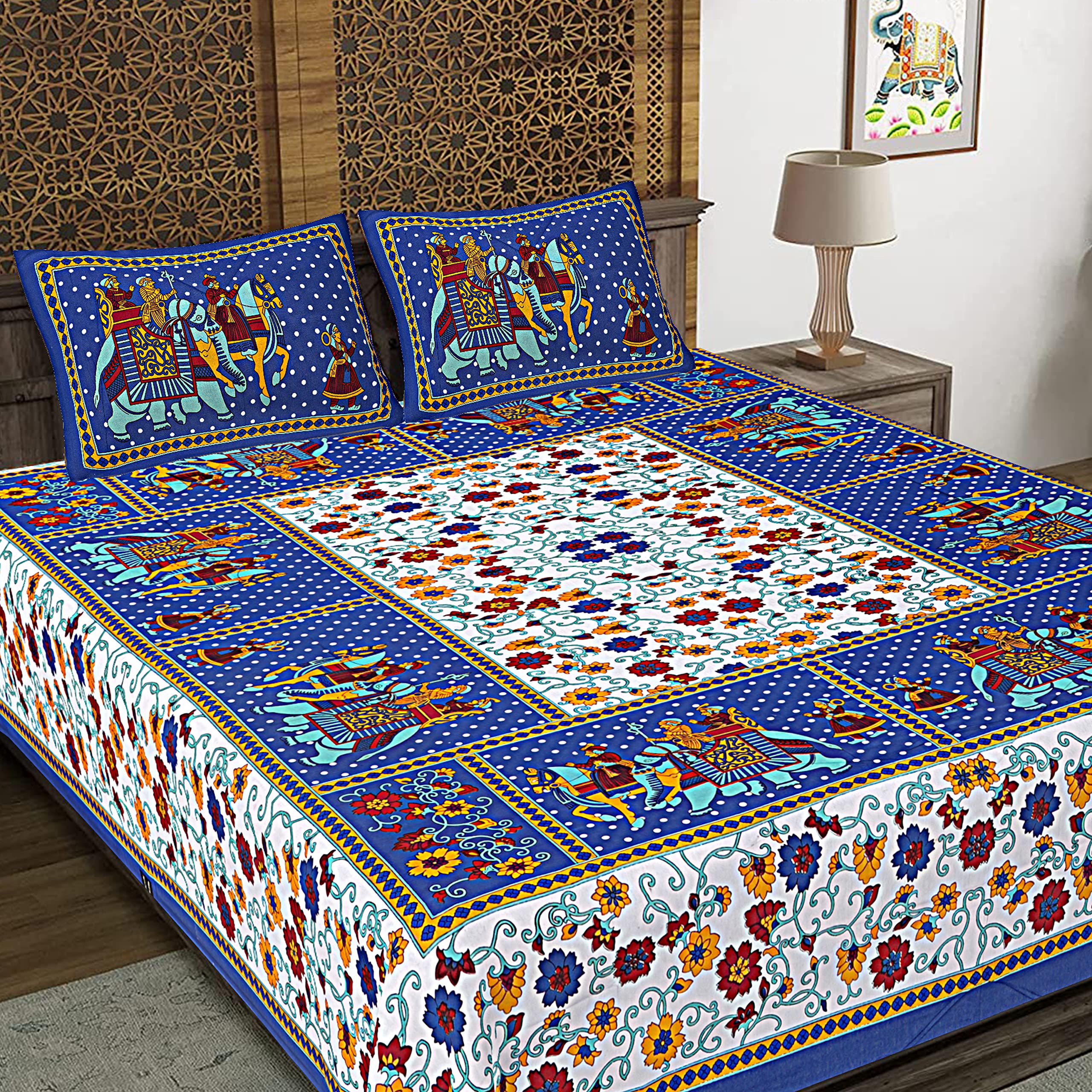 JAIPUR PRINTS 100% Cotton Sanganeri Rajasthani Jaipuri Traditional bedsheet for Double Bed Cotton King Size Bedsheet with 2 Pillow Covers. King Size 93 (B0BWWTKS7F) Amazon Price History, Amazon Price Tracker