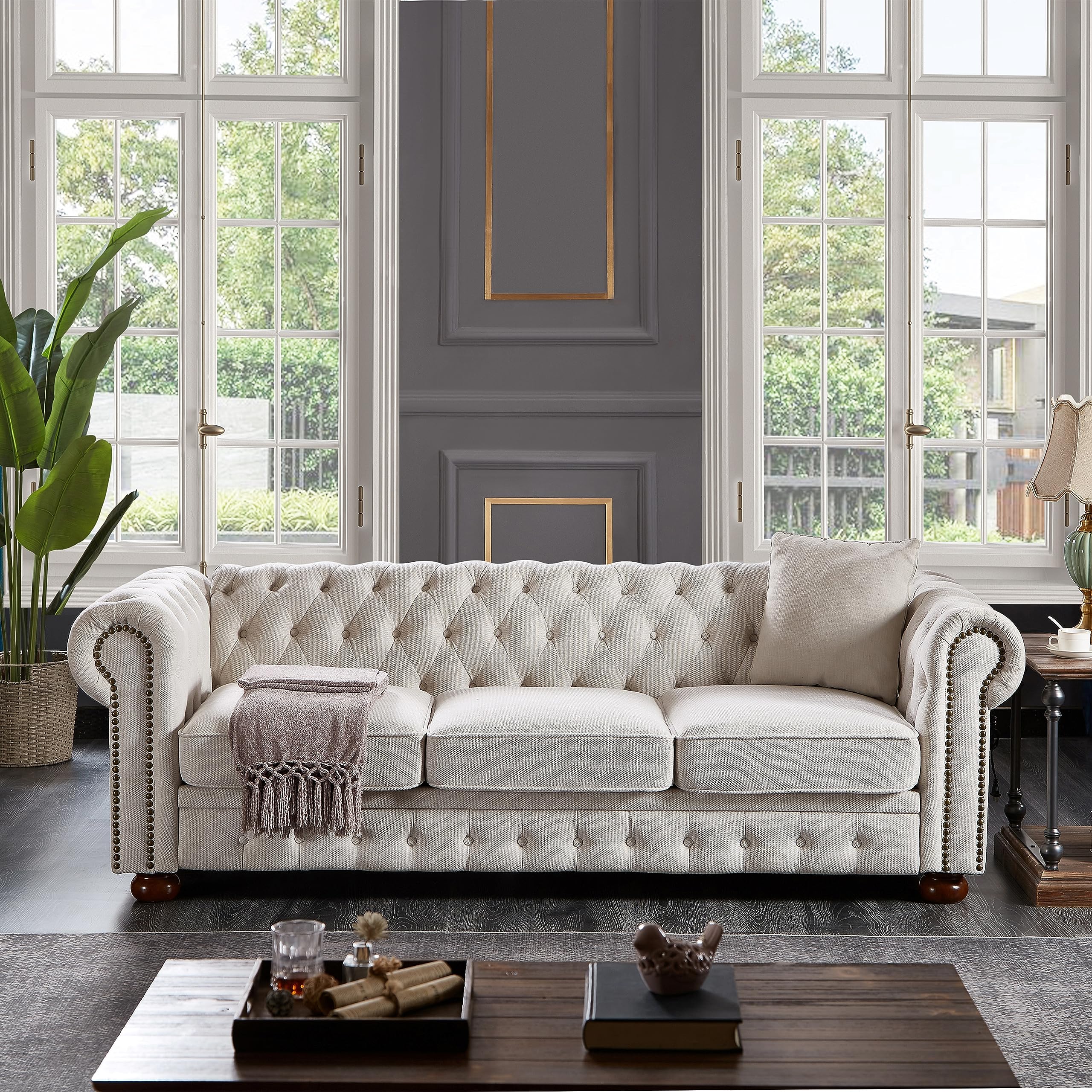 Amazon.com: Chesterfield - Sofá capitoné de 3 plazas, sofá