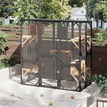 Large 70 Outdoor Catio Enclosure with Window Access Door & Asphalt Roof