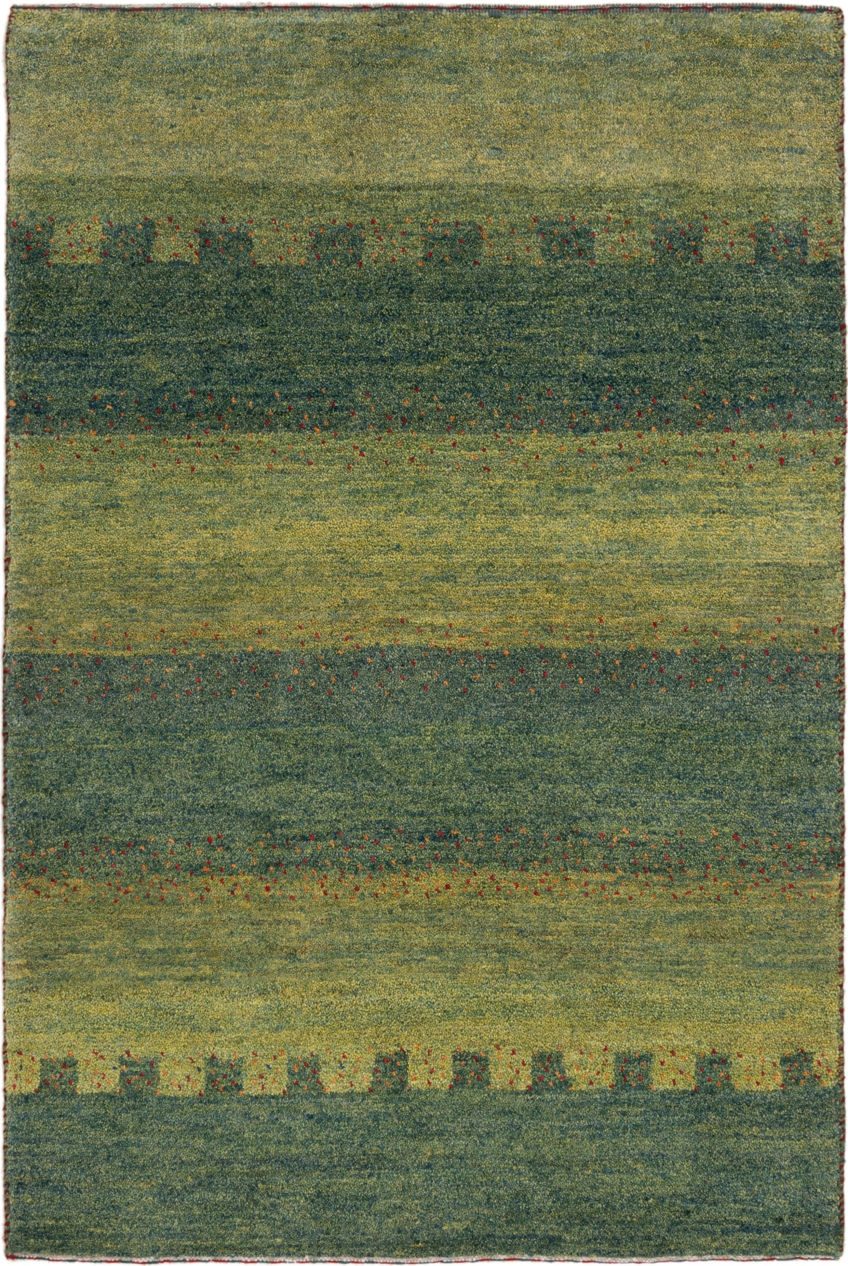 Ręcznie tkany dywan wełniany 100 x 150 cm – 100% naturalna wełna – dywan do salonu i przedpokoju – zielone paski, wytrzymały, nadaje się do ogrzewania podłogowego