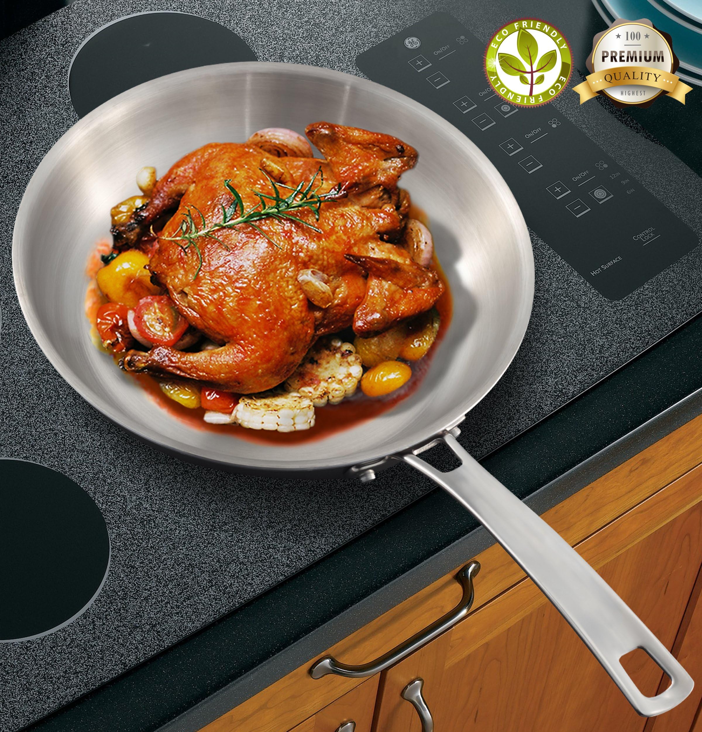 11 Inch Tri-Ply Stainless Steel Frying Pan Stainless Steel Skillet Induction Pan,Pro-Health Professional Open Skillet,Saute Pan,Dishwasher/Oven Safe